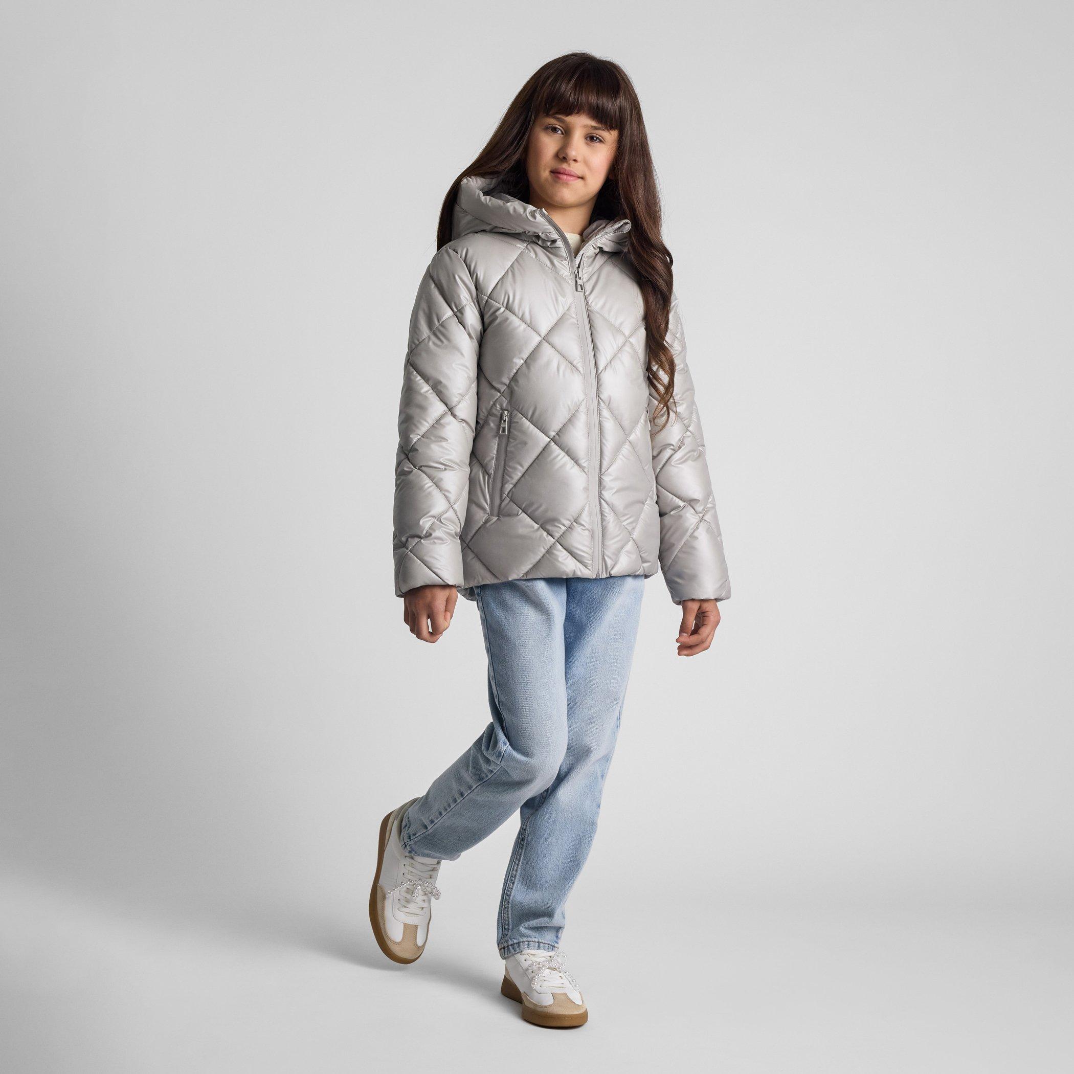 Silver - Minoti - Girls quilted jacket with hood and zip pockets silver - 2