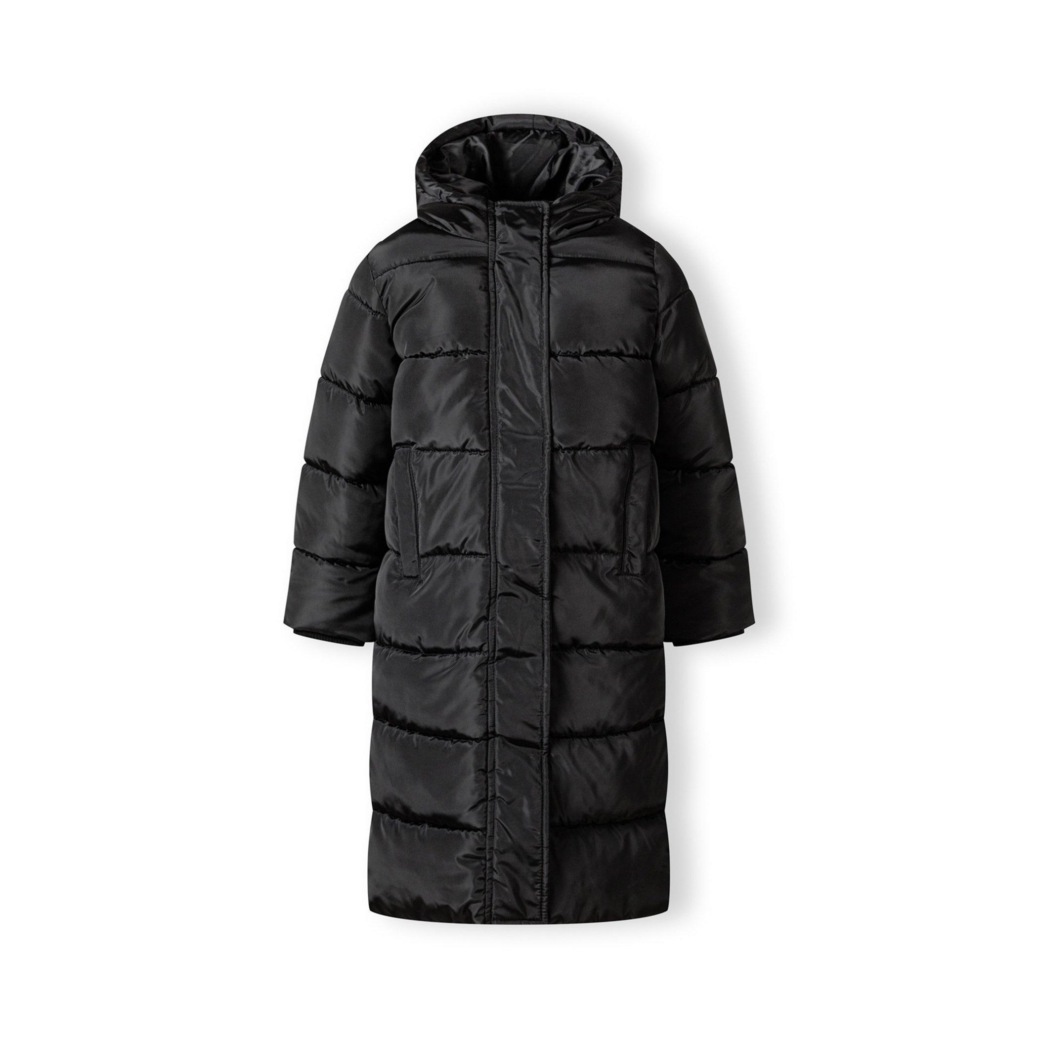 Black - Minoti - Girls long winter quilted coat with hood and side slits black - 1