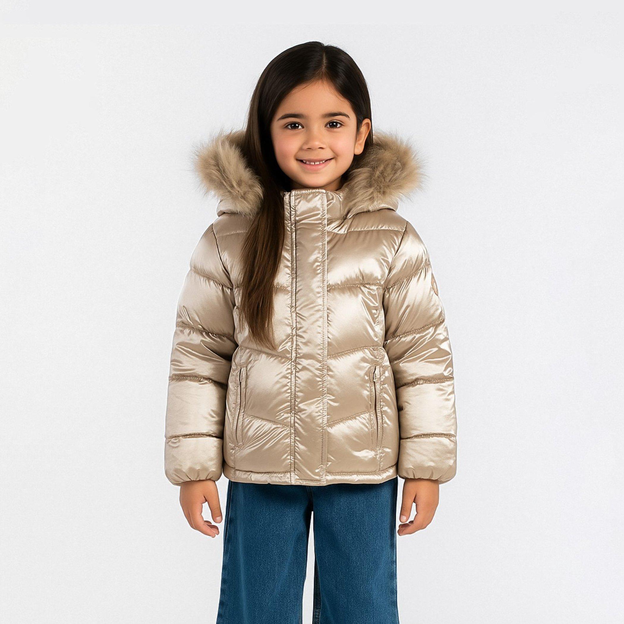 Sand - Minoti - Girls winter jacket metallic finish beige - 2