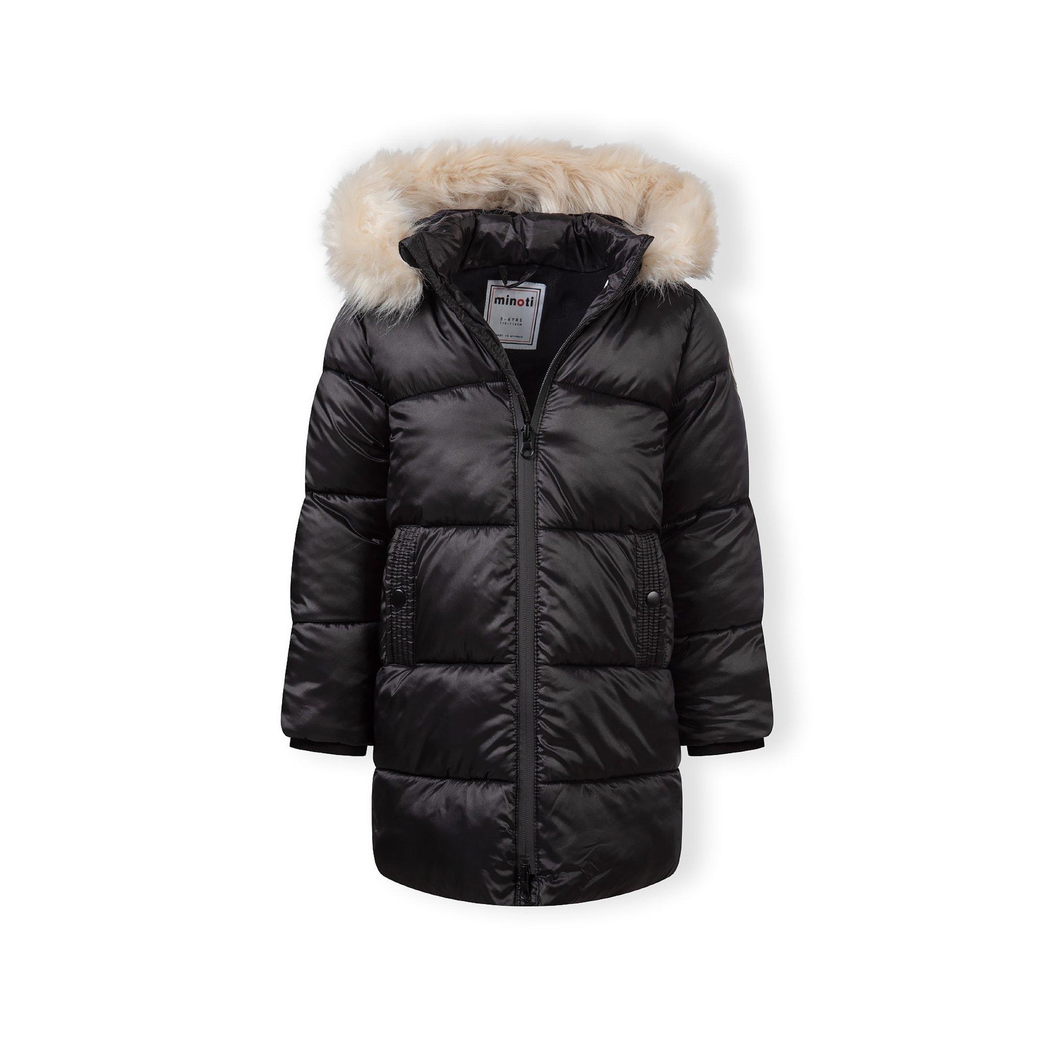 Noir - Minoti - Girls long quilted winter coat hood black - 5