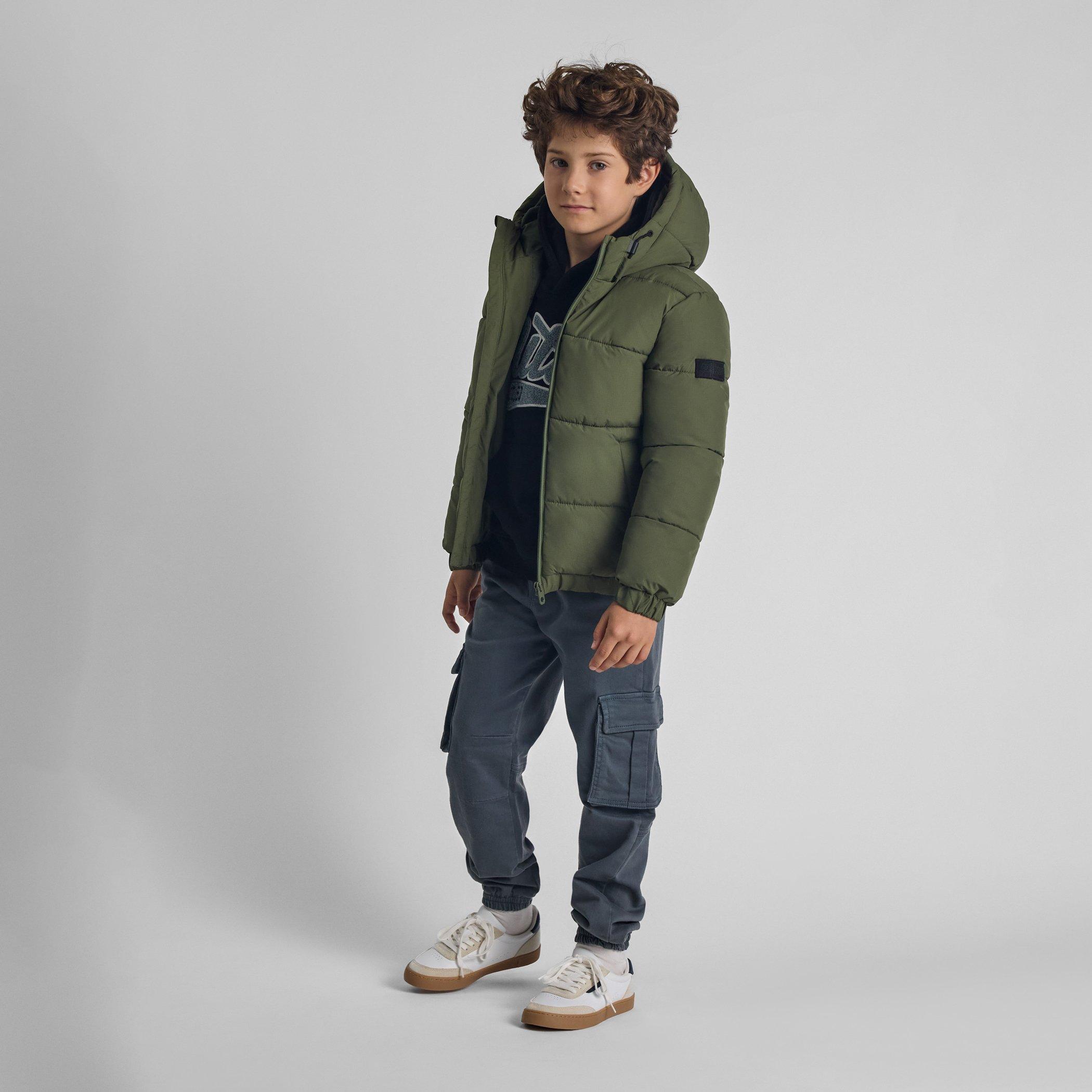 Khaki - Minoti - Boys ripstop jacket with high collar and elastic cuffs khaki - 2