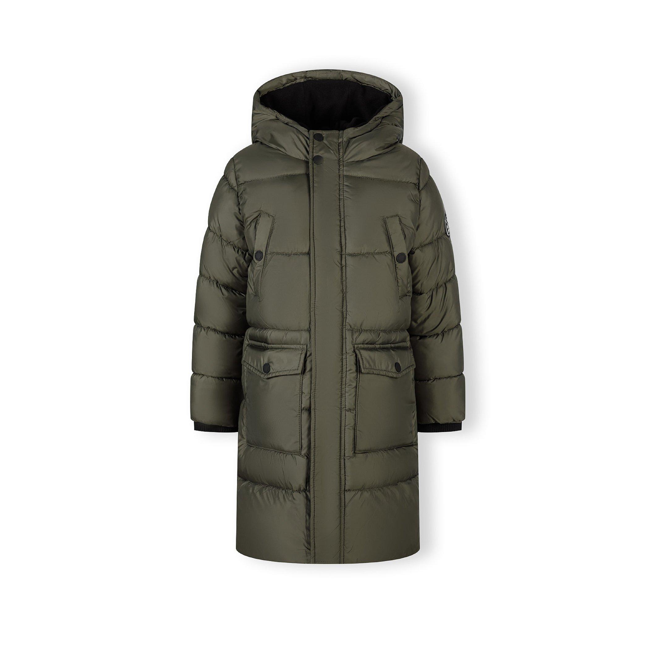 Minoti Boys Long Padded Coat With Hood And Snap Details Khaki - 12-13 Yrs