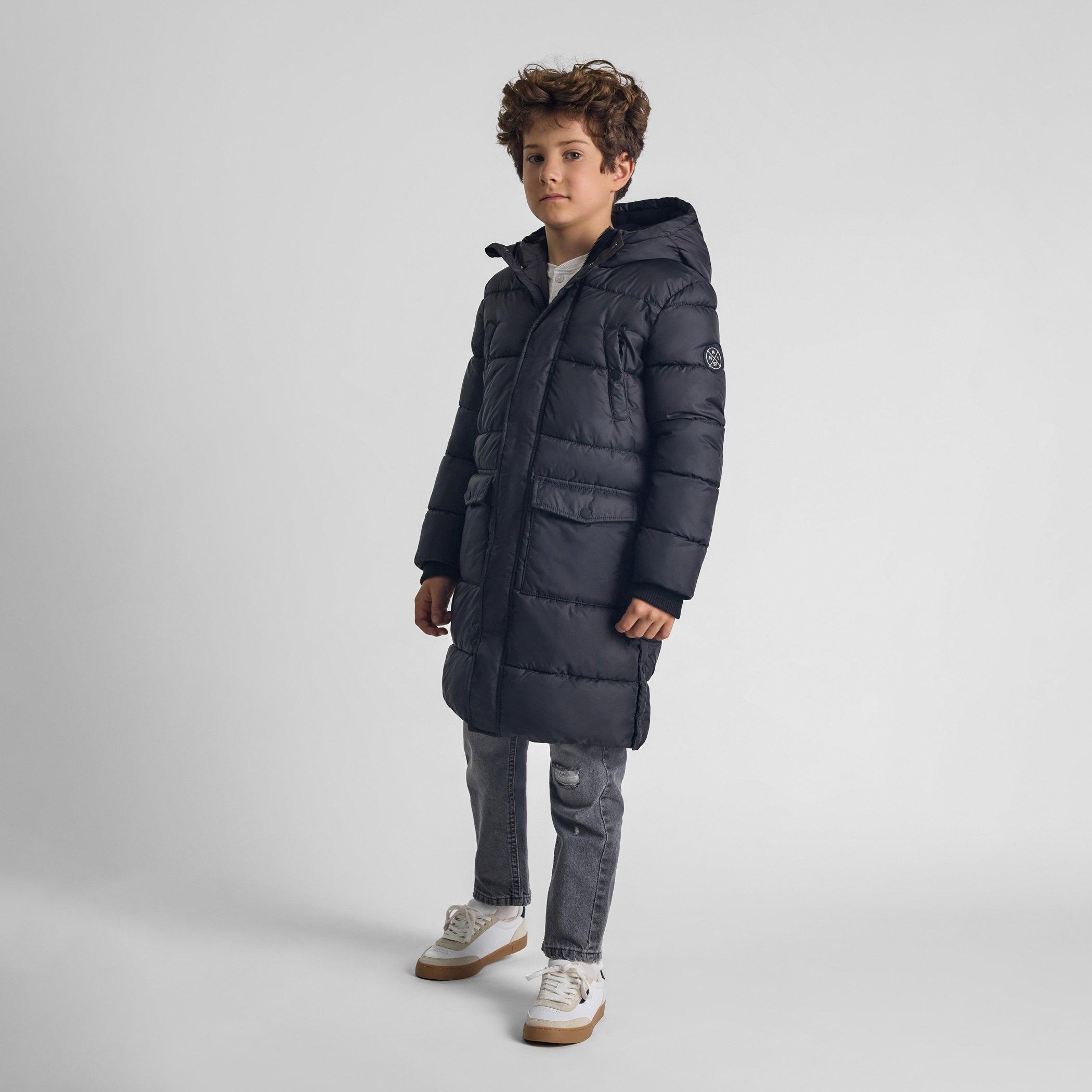 Charcoal - Minoti - Boys long padded coat with hood and snap details grey - 3
