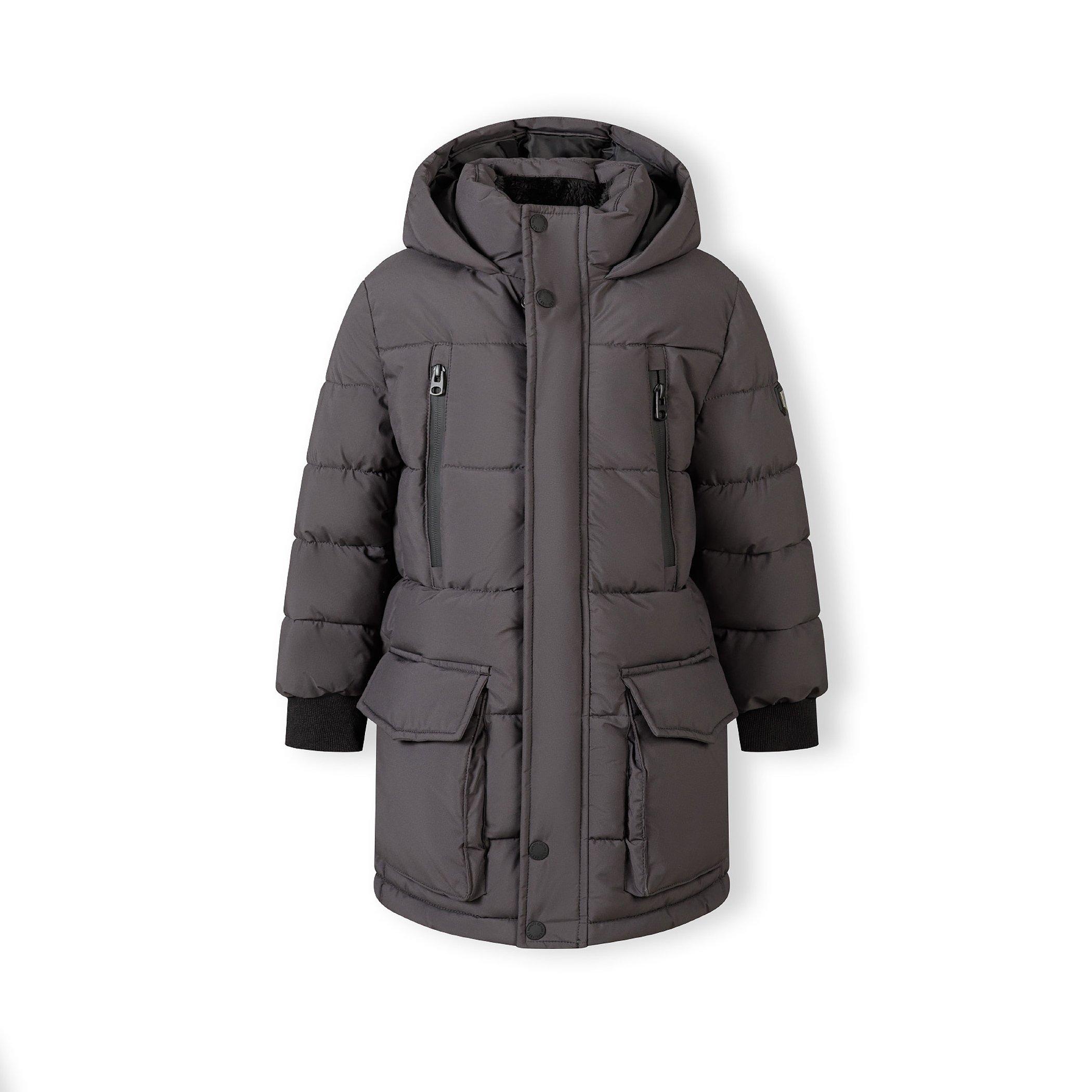 Charcoal - Minoti - Boys long jacket fleece lined with zip pockets grey - 1