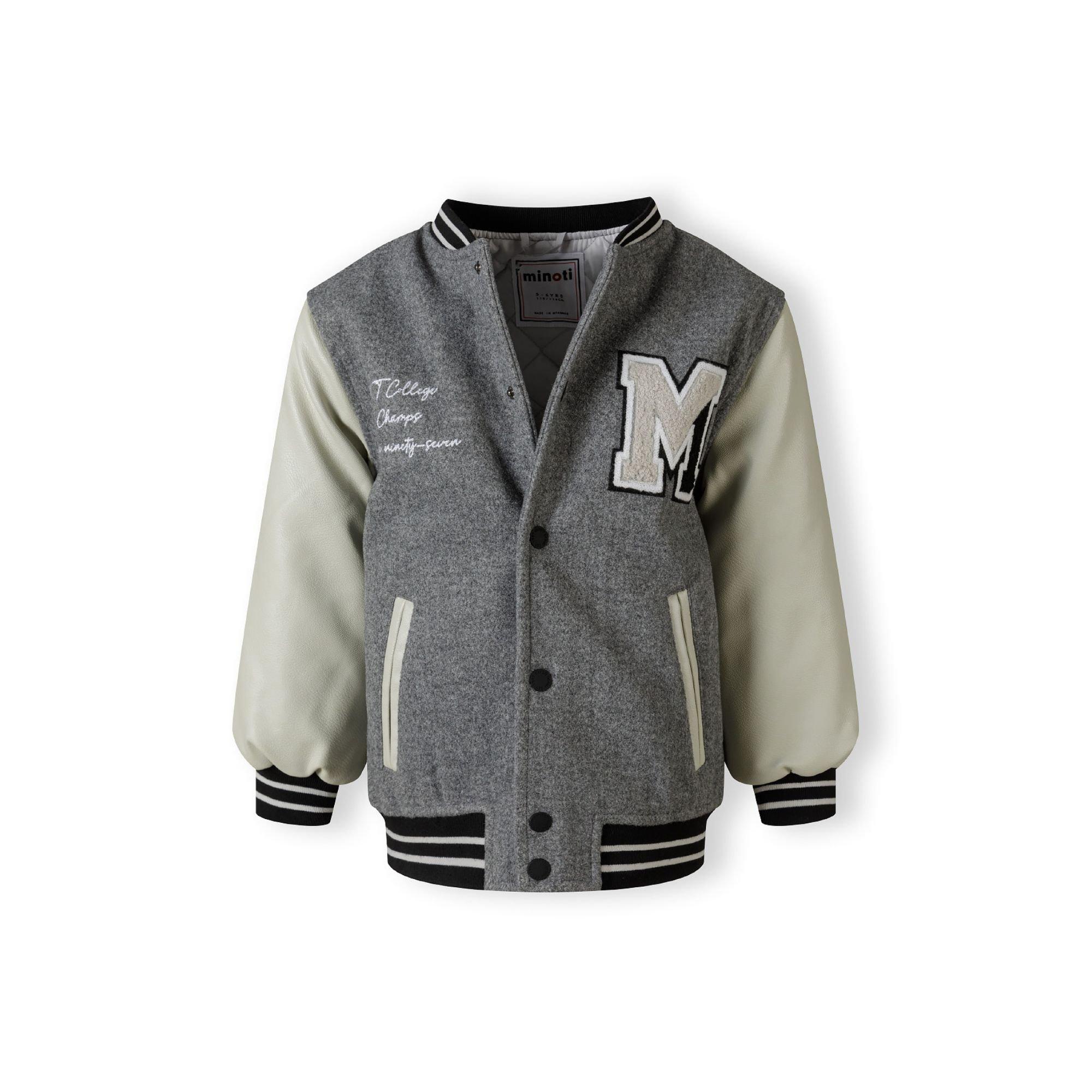 MottleLightGrey - Minoti - Boys varsity jacket with snap buttons and PU sleeves grey - 4
