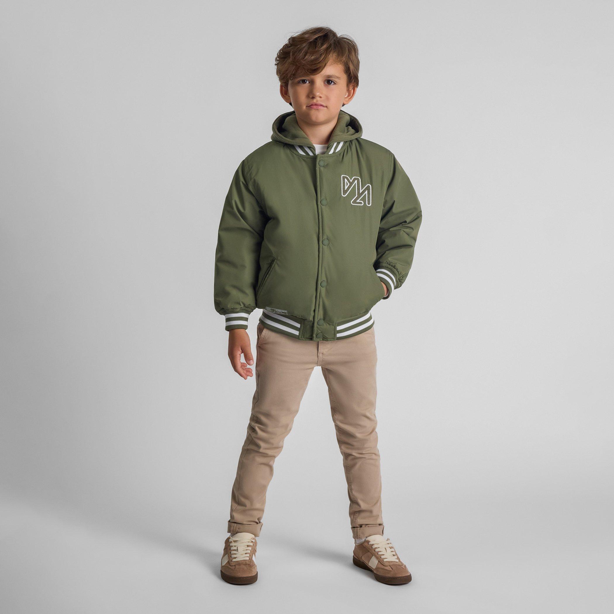 Kaki - Minoti - Boys baseball jacket detachable hood embroidery khaki - 2