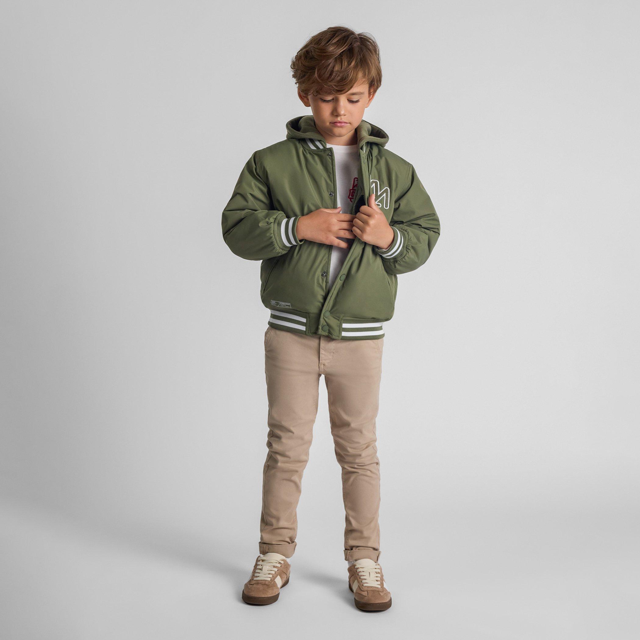 Kaki - Minoti - Boys baseball jacket detachable hood embroidery khaki - 4