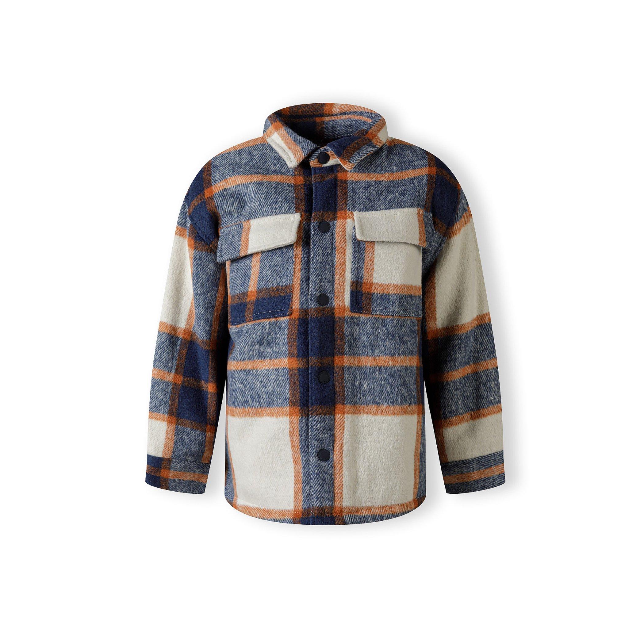 Blue - Minoti - Boys padded shirt jacket wool blend blue check - 1