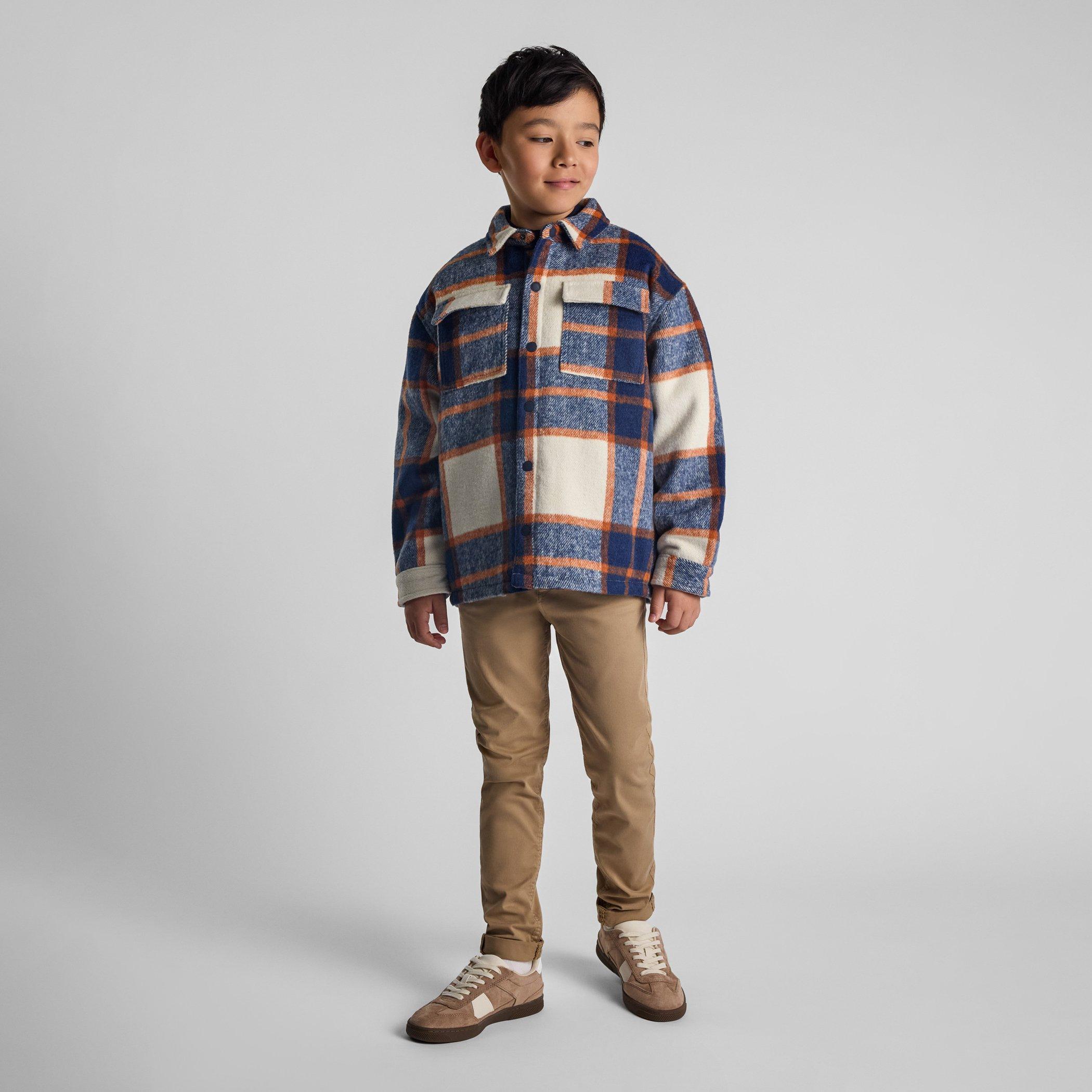 Blue - Minoti - Boys padded shirt jacket wool blend blue check - 2
