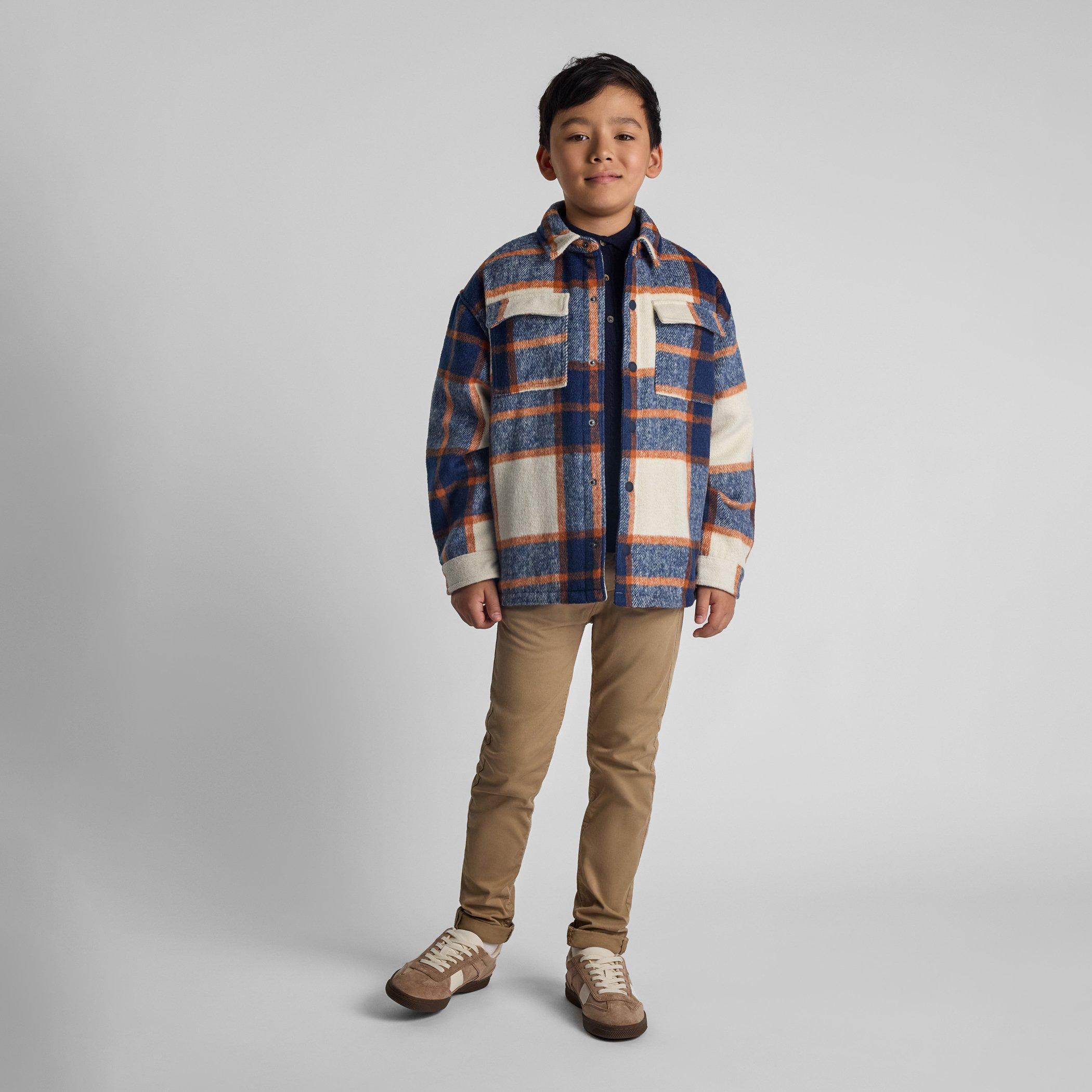 Blue - Minoti - Boys padded shirt jacket wool blend blue check - 3
