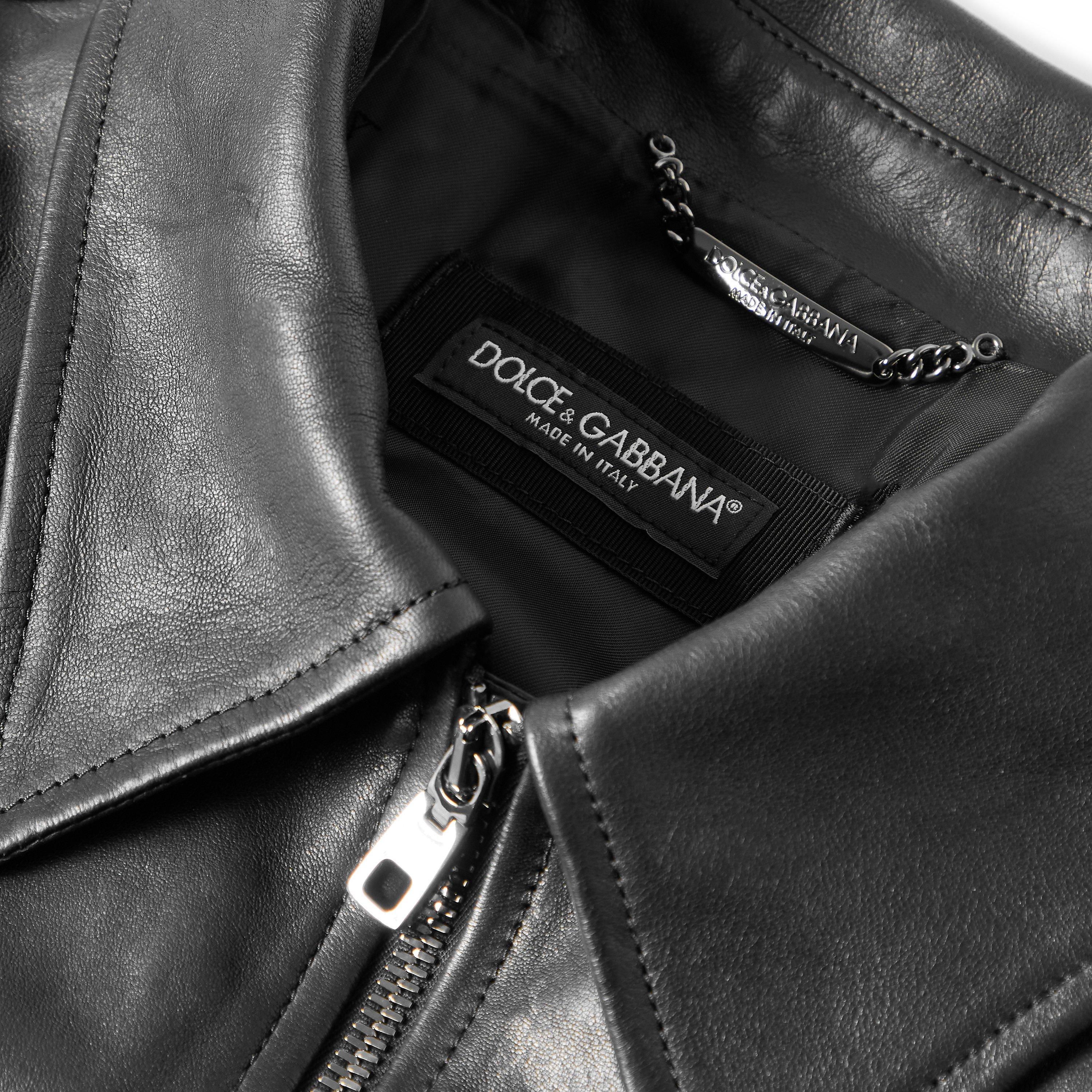 Black - Dolce and Gabbana - Men's Zipped Leather Jacket - 5