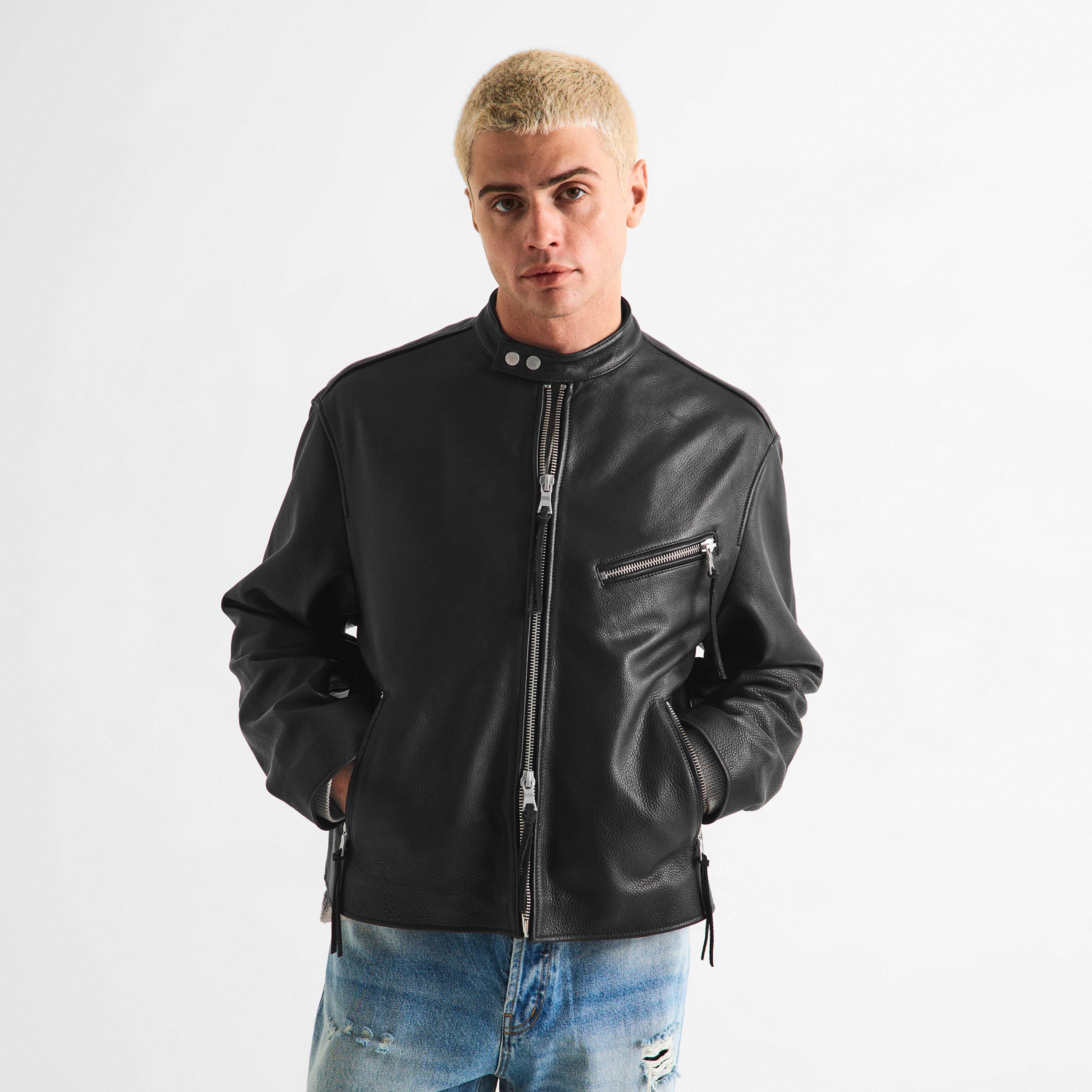 Black - MKI MIYUKI ZOKU - Men's Racer Leather Jacket - 3