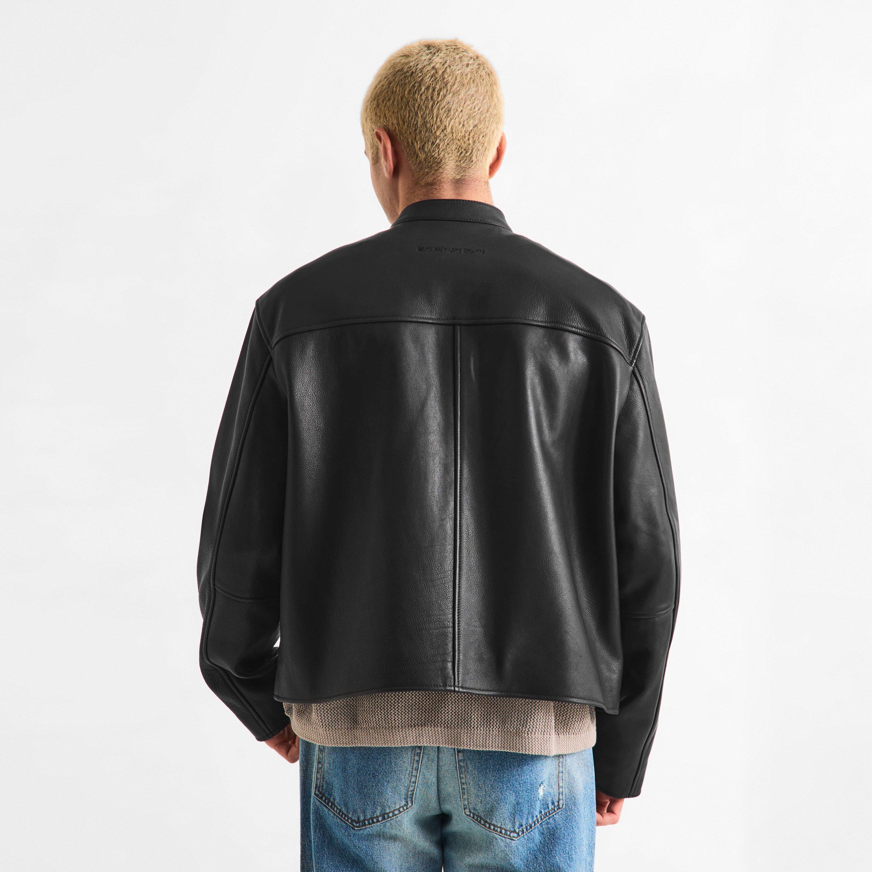 Black - MKI MIYUKI ZOKU - Men's Racer Leather Jacket - 4