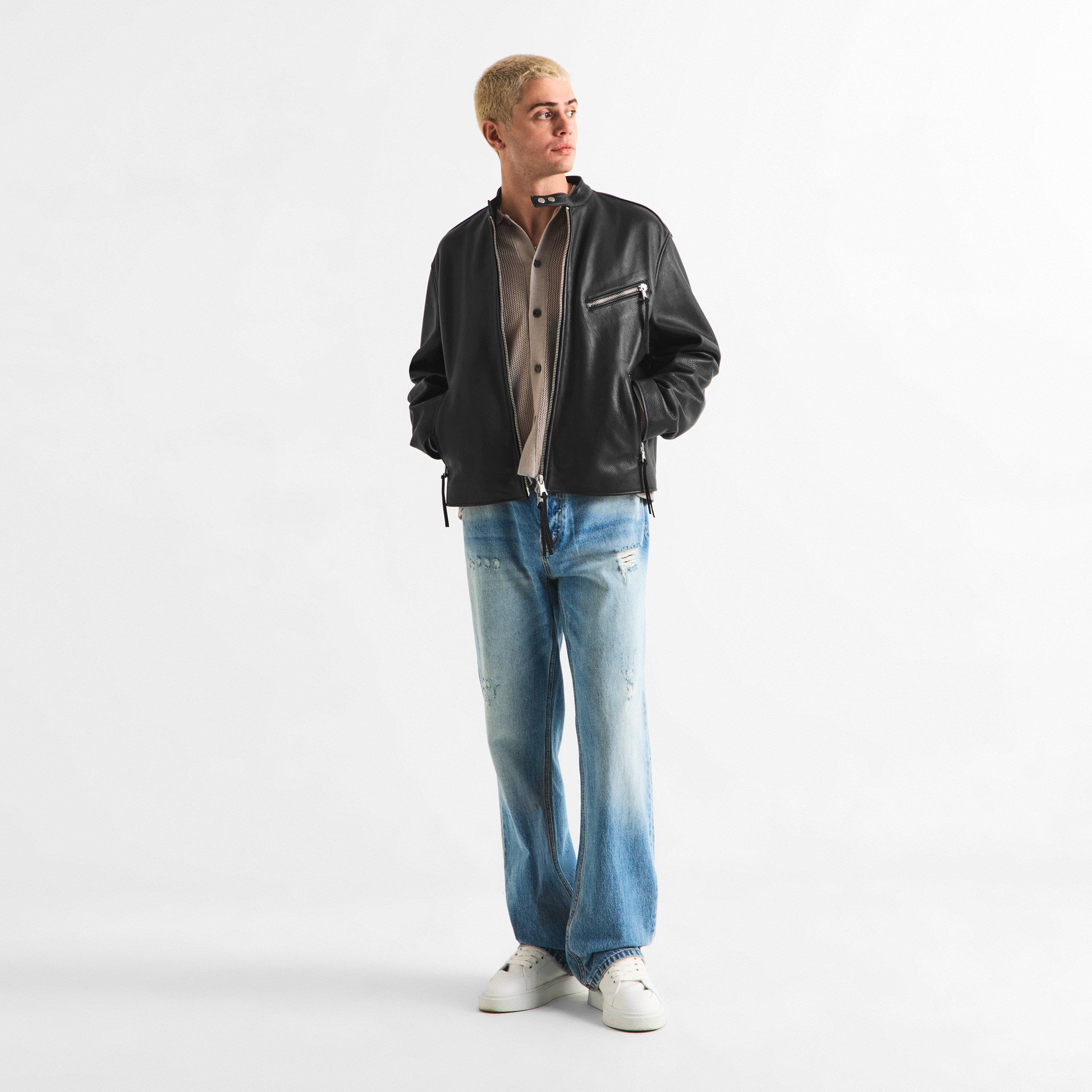 Black - MKI MIYUKI ZOKU - Men's Racer Leather Jacket - 6