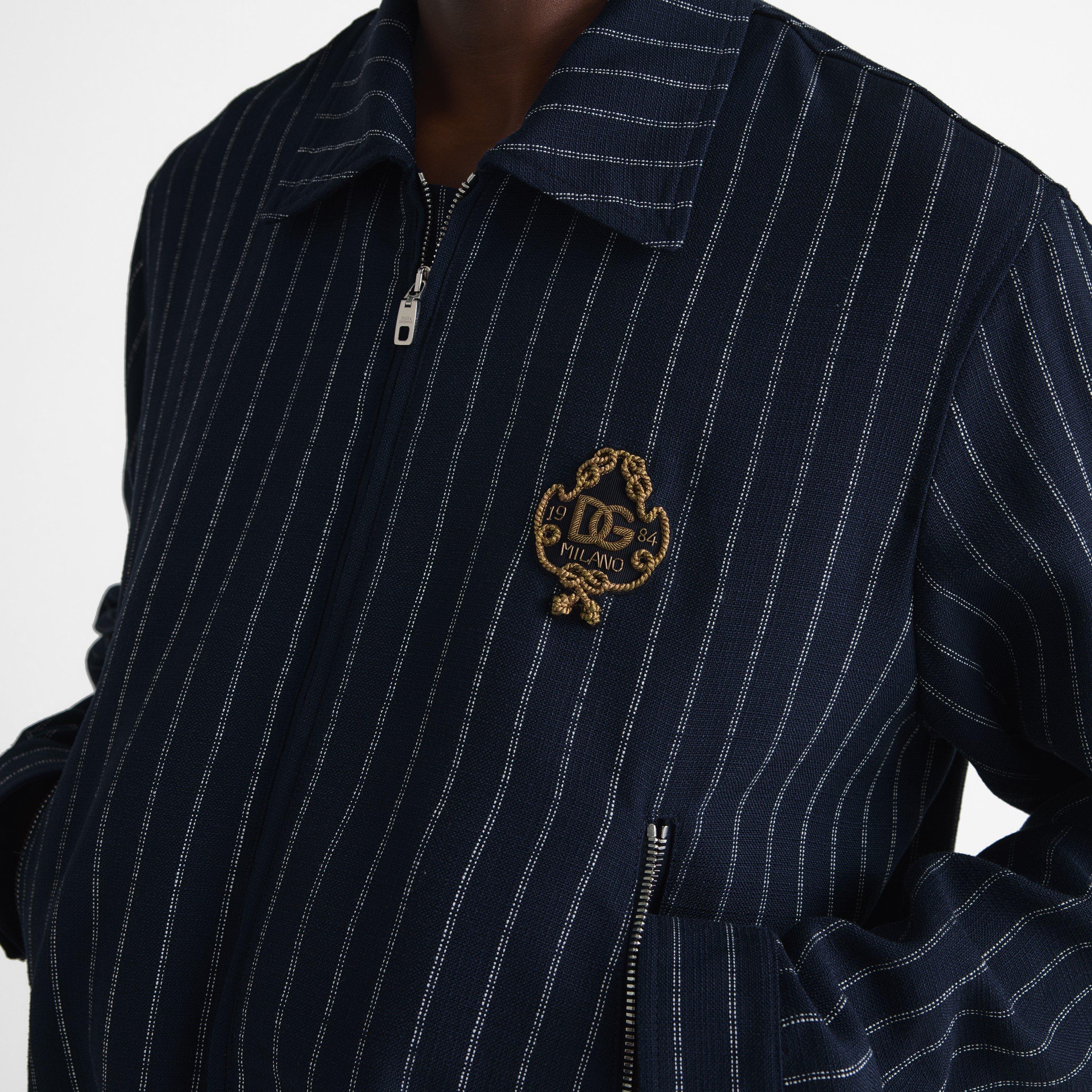 Navy - Dolce and Gabbana - Men's Marina Stripe Silk Harrington Jacket - 5