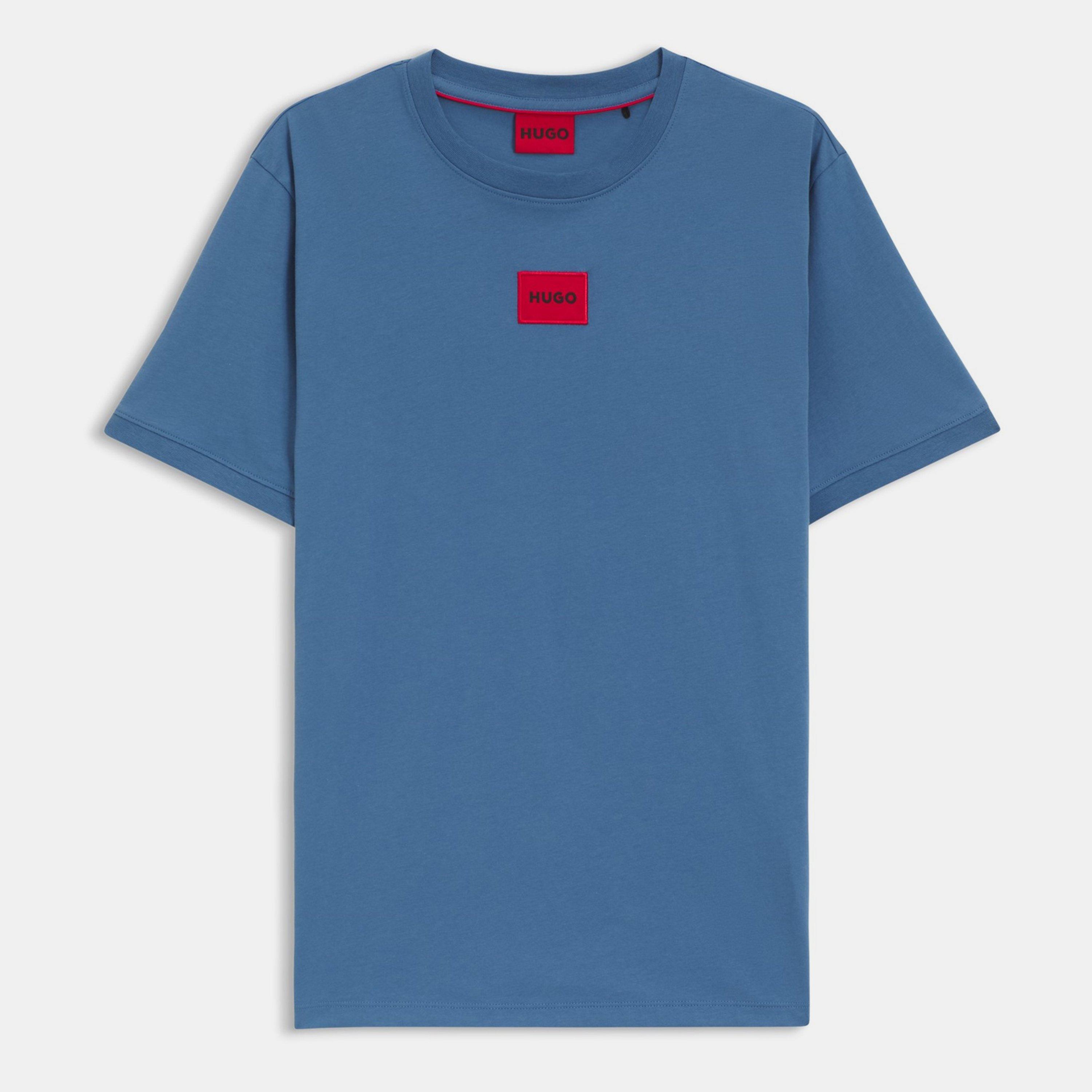 Hugo Mens HUGO Diragolino Contemporary T-Shirt with Logo Detail - Med Blue 422 - Size 2XL