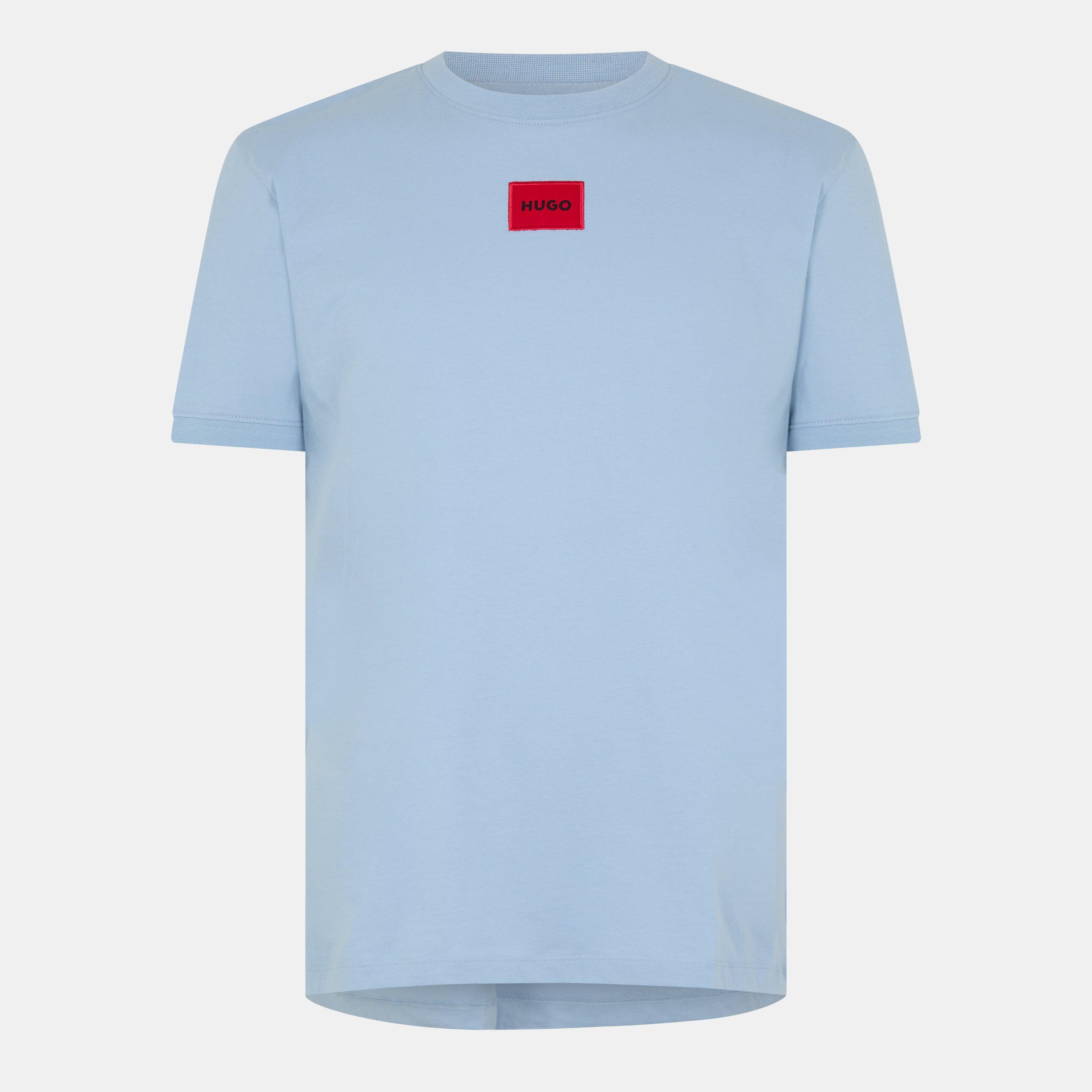Hugo Mens HUGO Diragolino Contemporary T-Shirt with Logo Detail - Open Blue 483 - Size 2XL