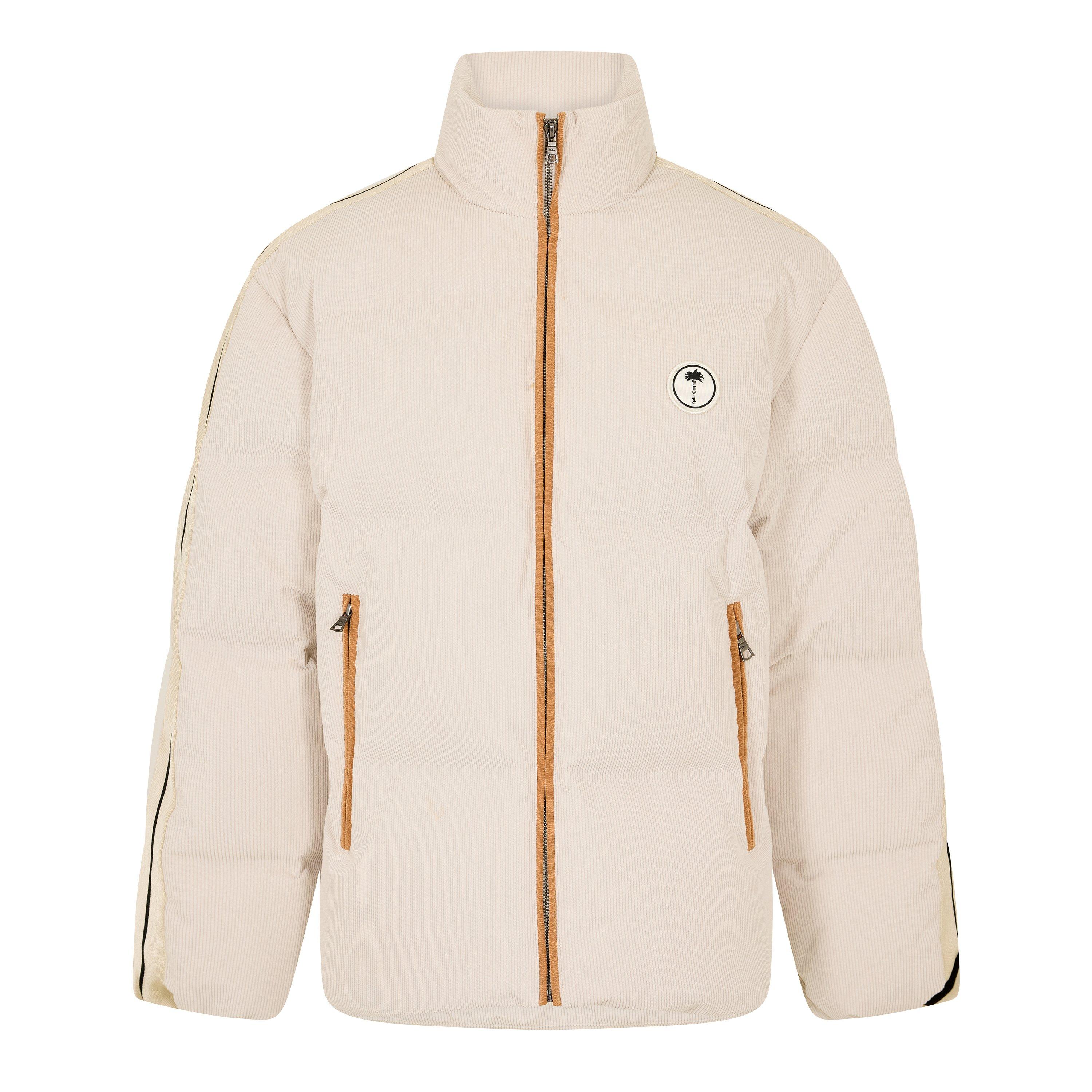Palm Angels Men's Tree Logo Corduroy Down Short Puffer Jacket - Ivory/Off White - 2XL