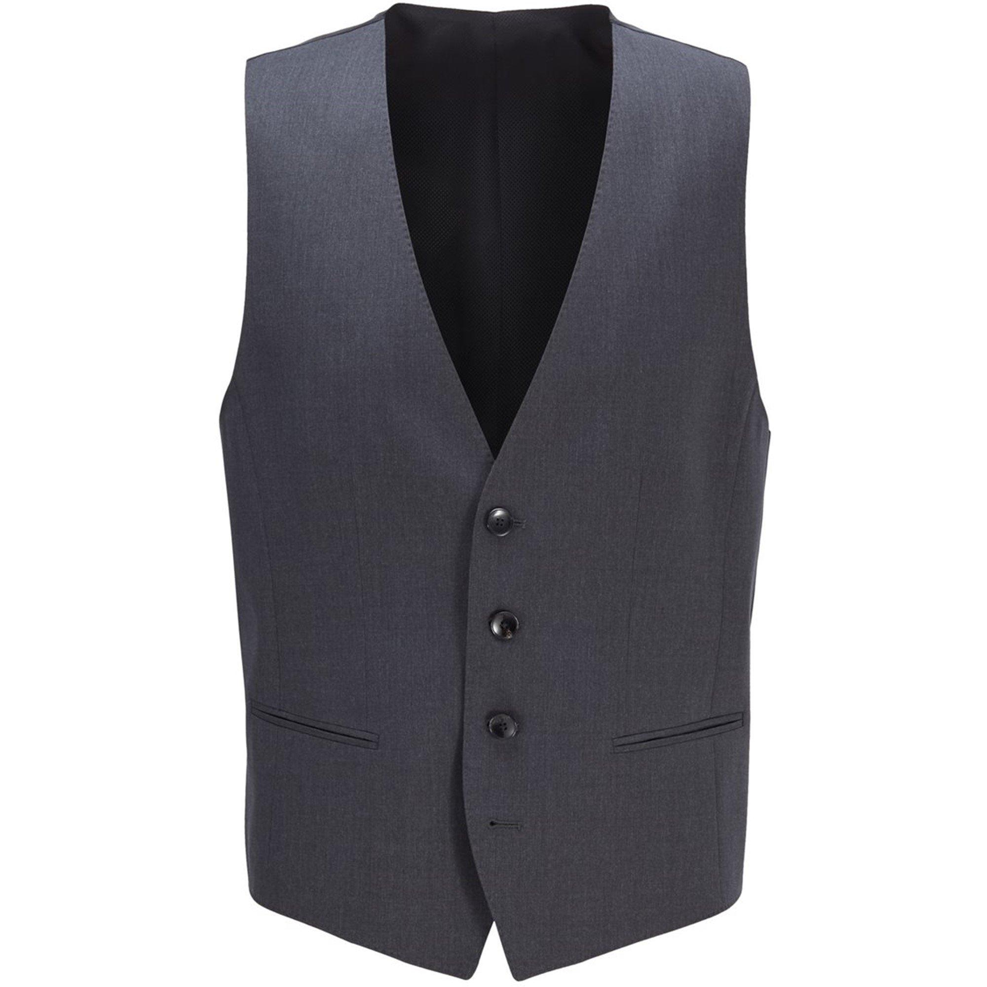 Dark Grey - Boss - Men's Herringbone Twill Slim Fit Italian Wool Waistcoat - 1