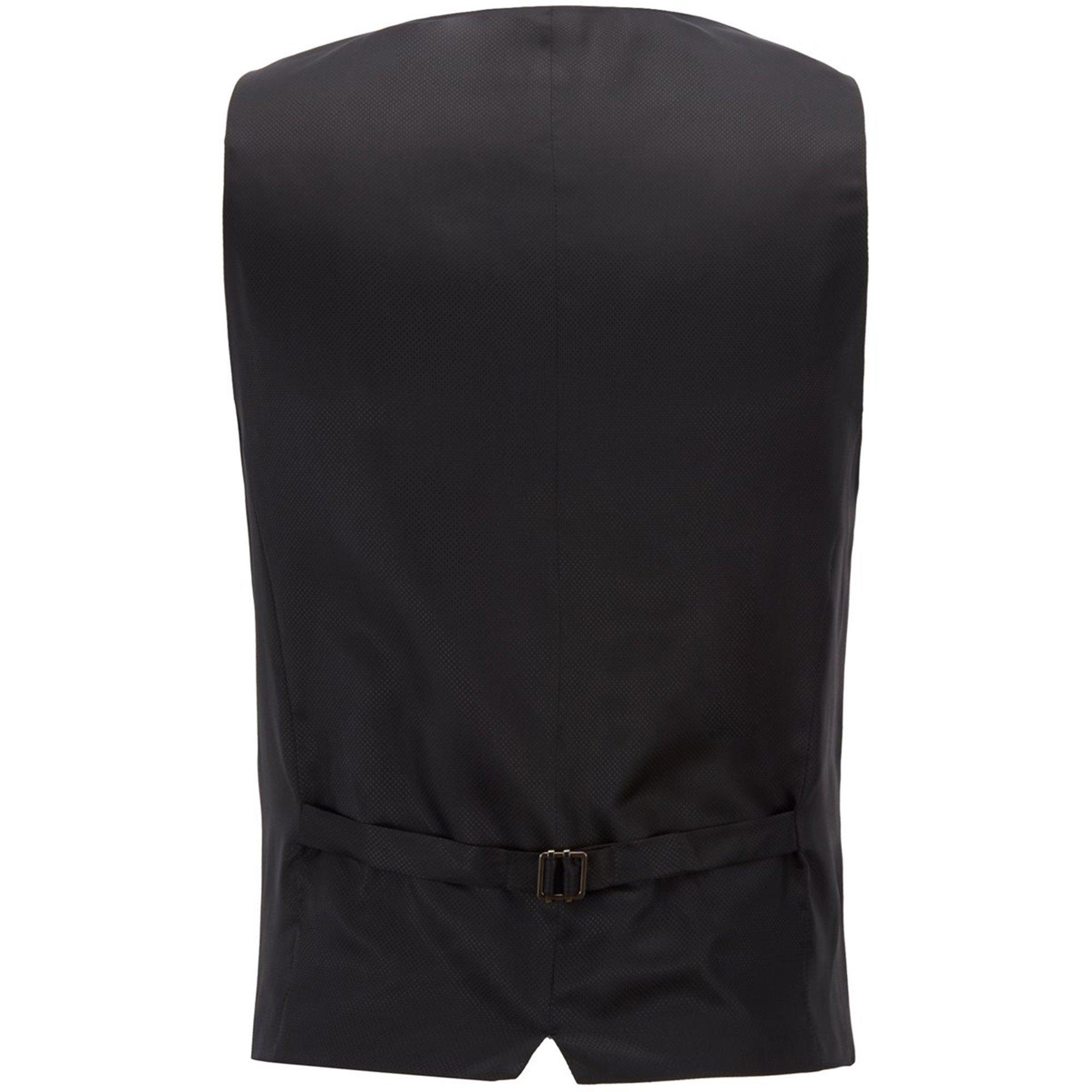 Dark Grey - Boss - Men's Herringbone Twill Slim Fit Italian Wool Waistcoat - 6