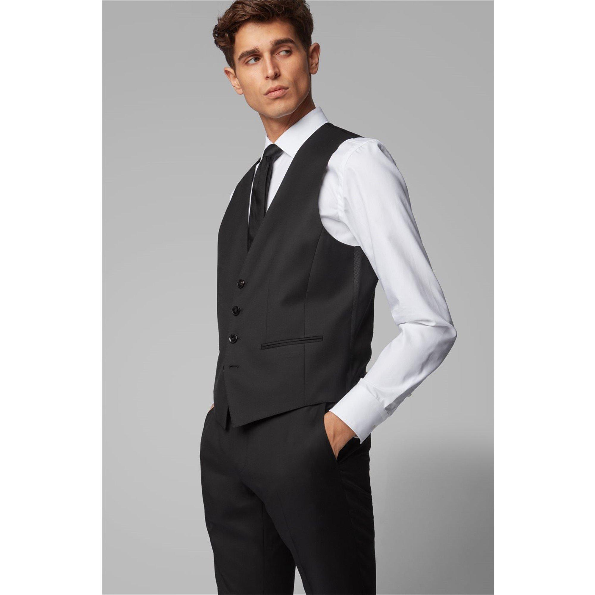 Black - Boss - Men's Herringbone Twill Slim Fit Italian Wool Waistcoat - 2