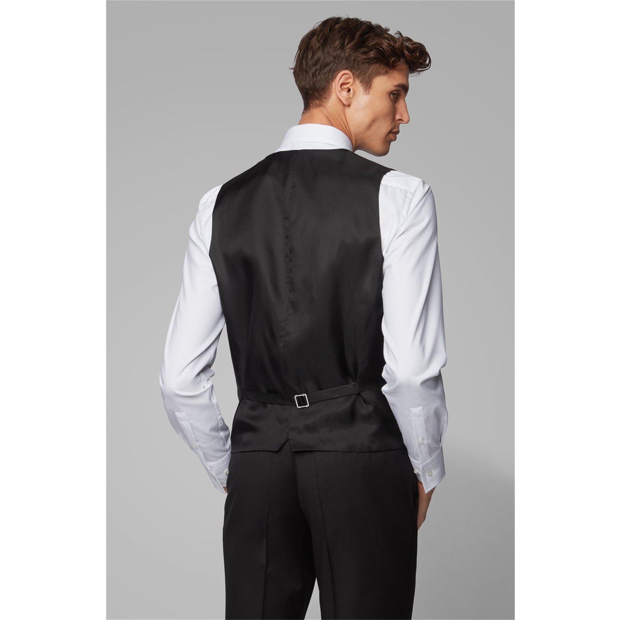 Black - Boss - Men's Herringbone Twill Slim Fit Italian Wool Waistcoat - 3