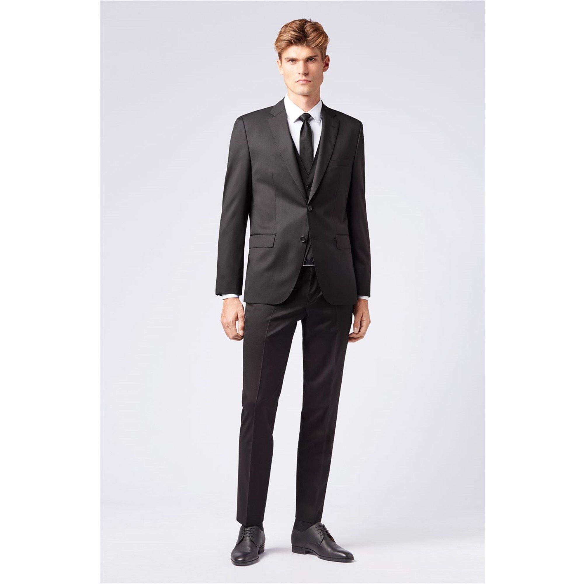 Black - Boss - Men's Herringbone Twill Slim Fit Italian Wool Waistcoat - 5