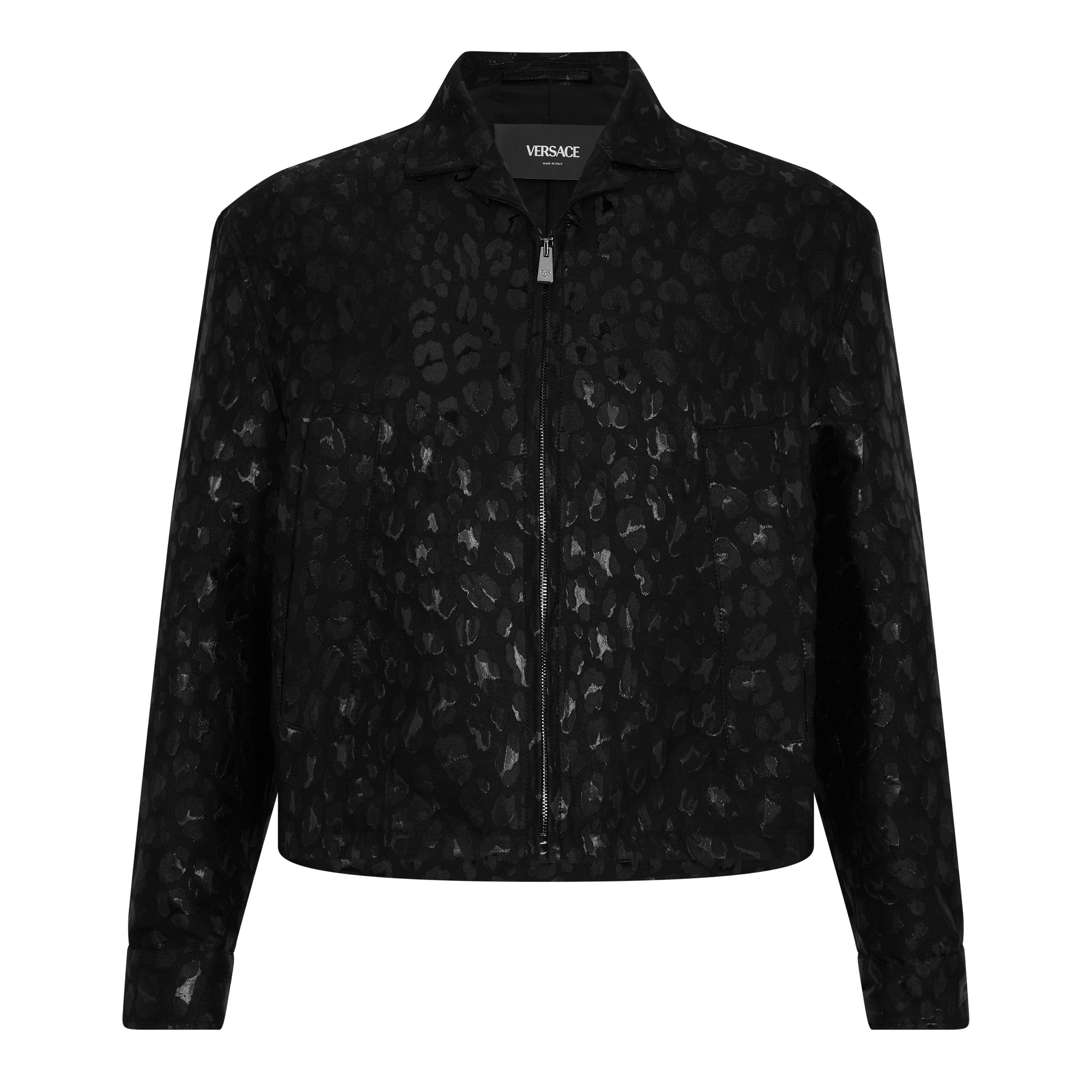 Black - Versace - Men's  Leopard Print Wool Long Sleeve Bomber Jacket - 7