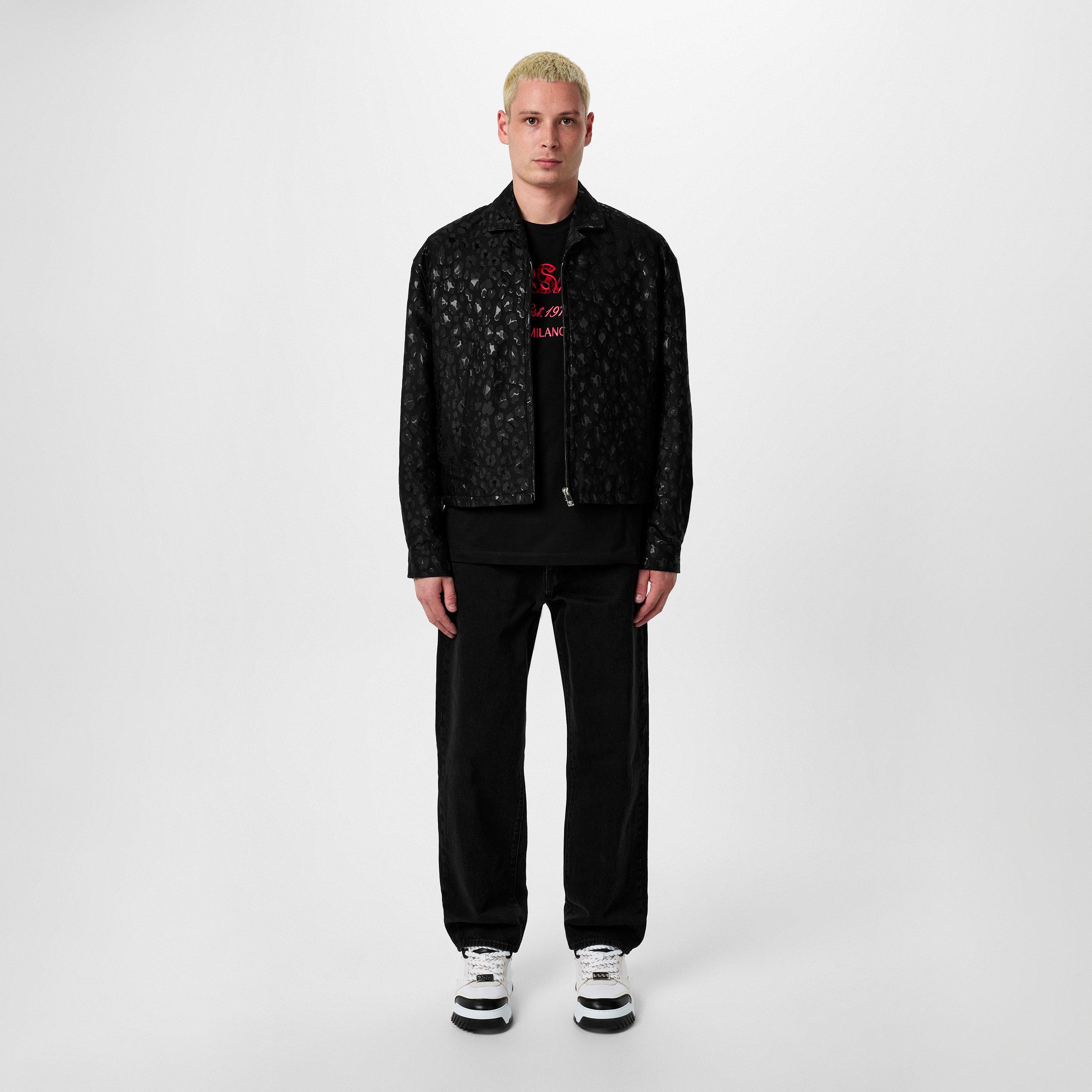 Black - Versace - Men's  Leopard Print Wool Long Sleeve Bomber Jacket - 6