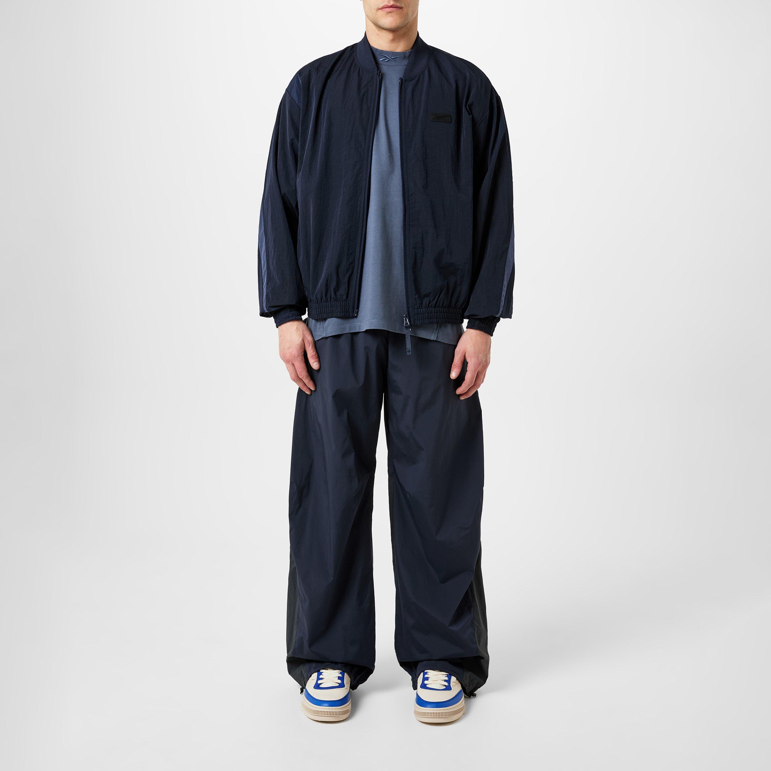 Navy - Reebok - Men's Pannelled Crinkle Stand Collar Long Sleeve Bomber Jacket - 4