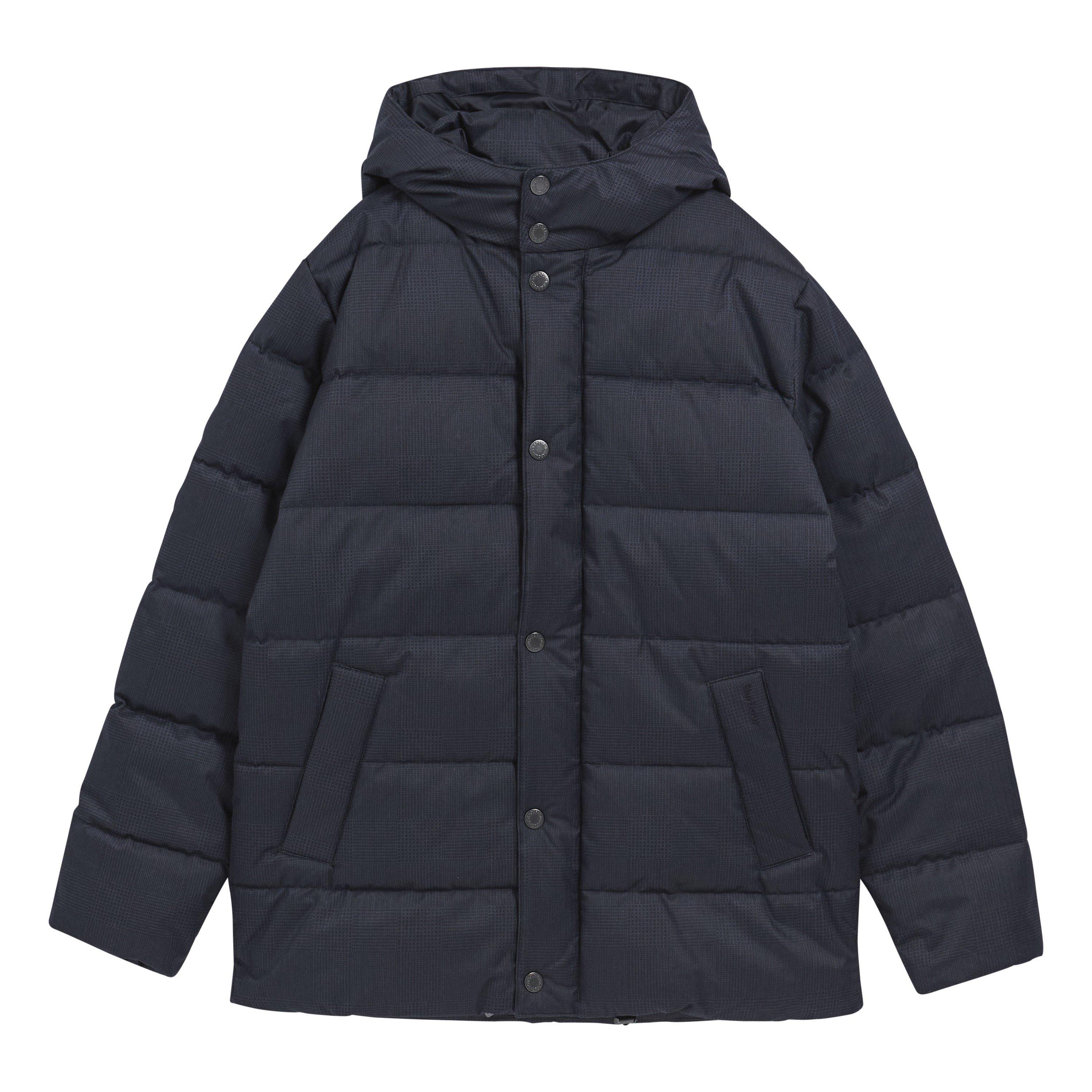 Navy NY43 - Barbour - Men's Emble Modern Heritage Funnel-Neck Long Puffer Jacket - 6