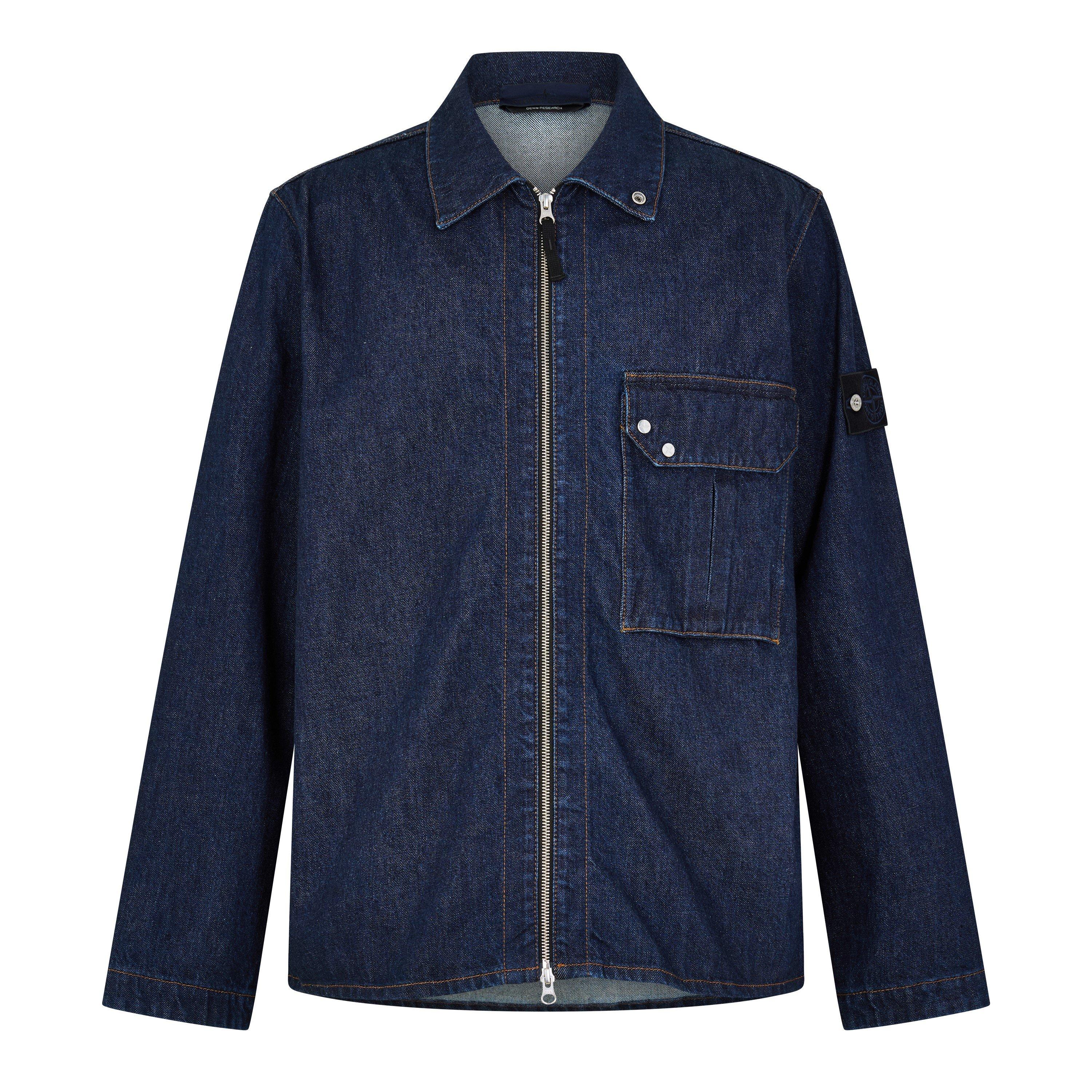 Stone Island Rinsed Zip Thru 1200002 Men's Jacket in Blue, Size L - Image 3