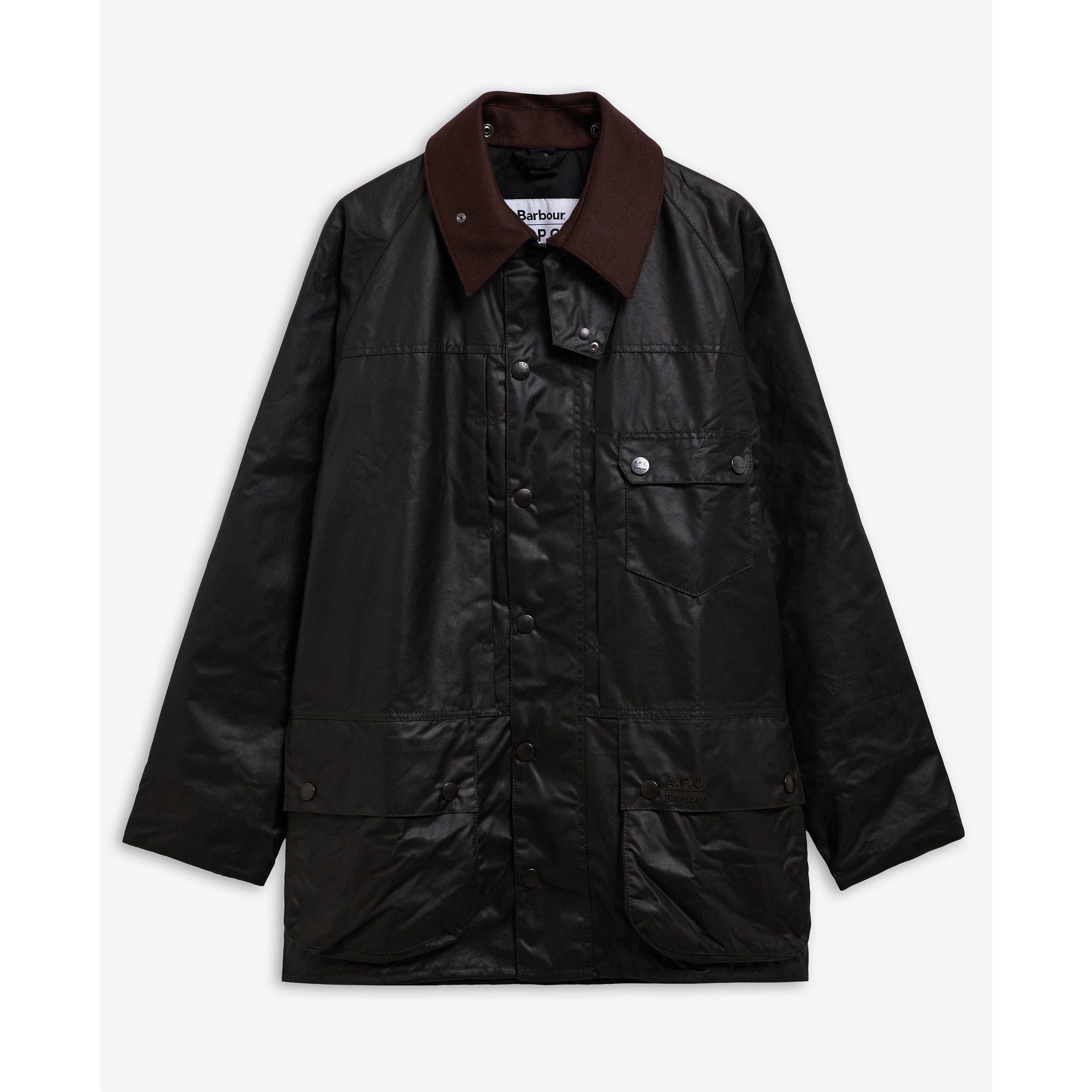 Barbour Beacon Men's Dark Barbour X Apc Beaufort Waxed Jacket In Sage, Cotton, Size L - Image 3