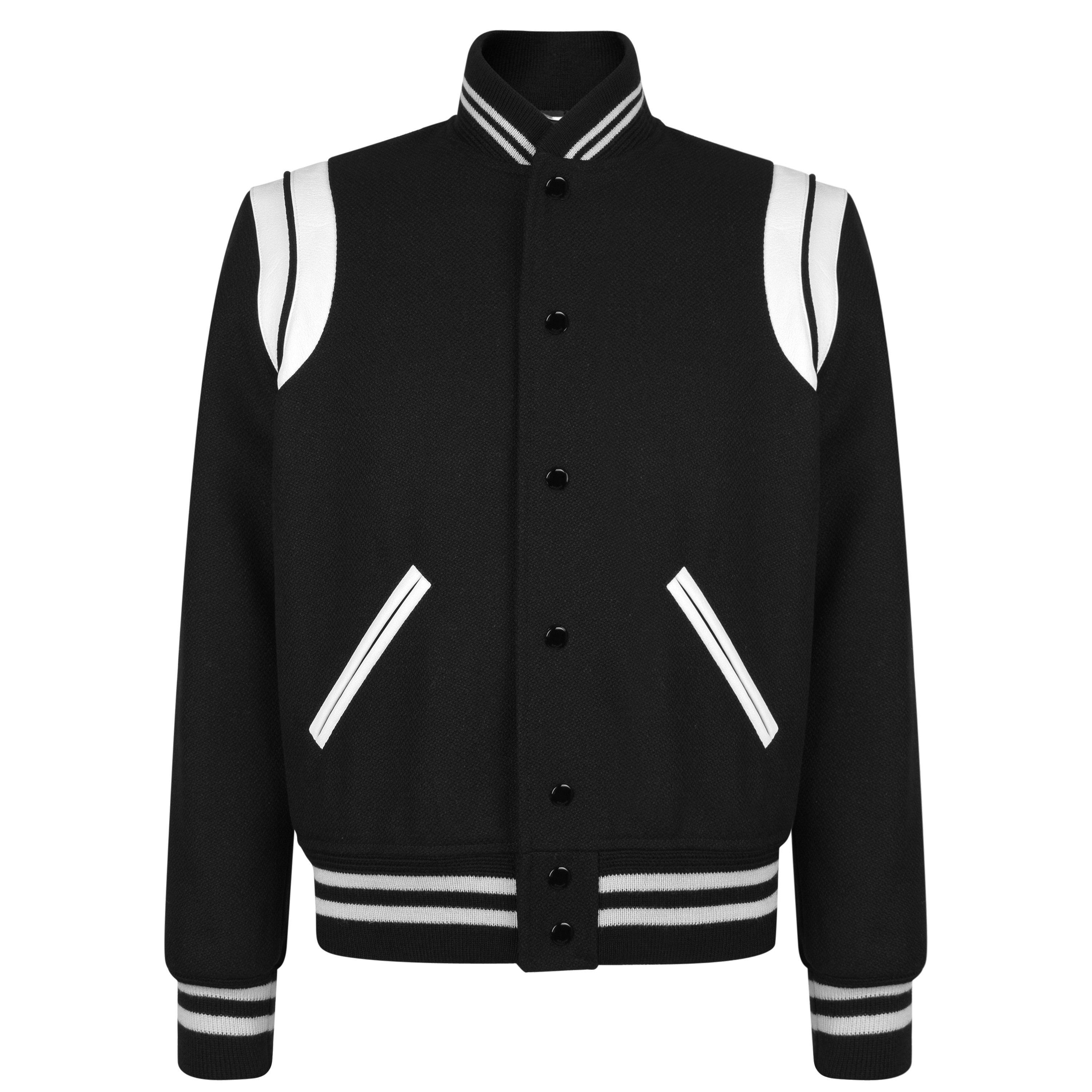 Noir/Blanc - Saint Laurent - Men's Wool Long Sleeve Teddy Coat - 1