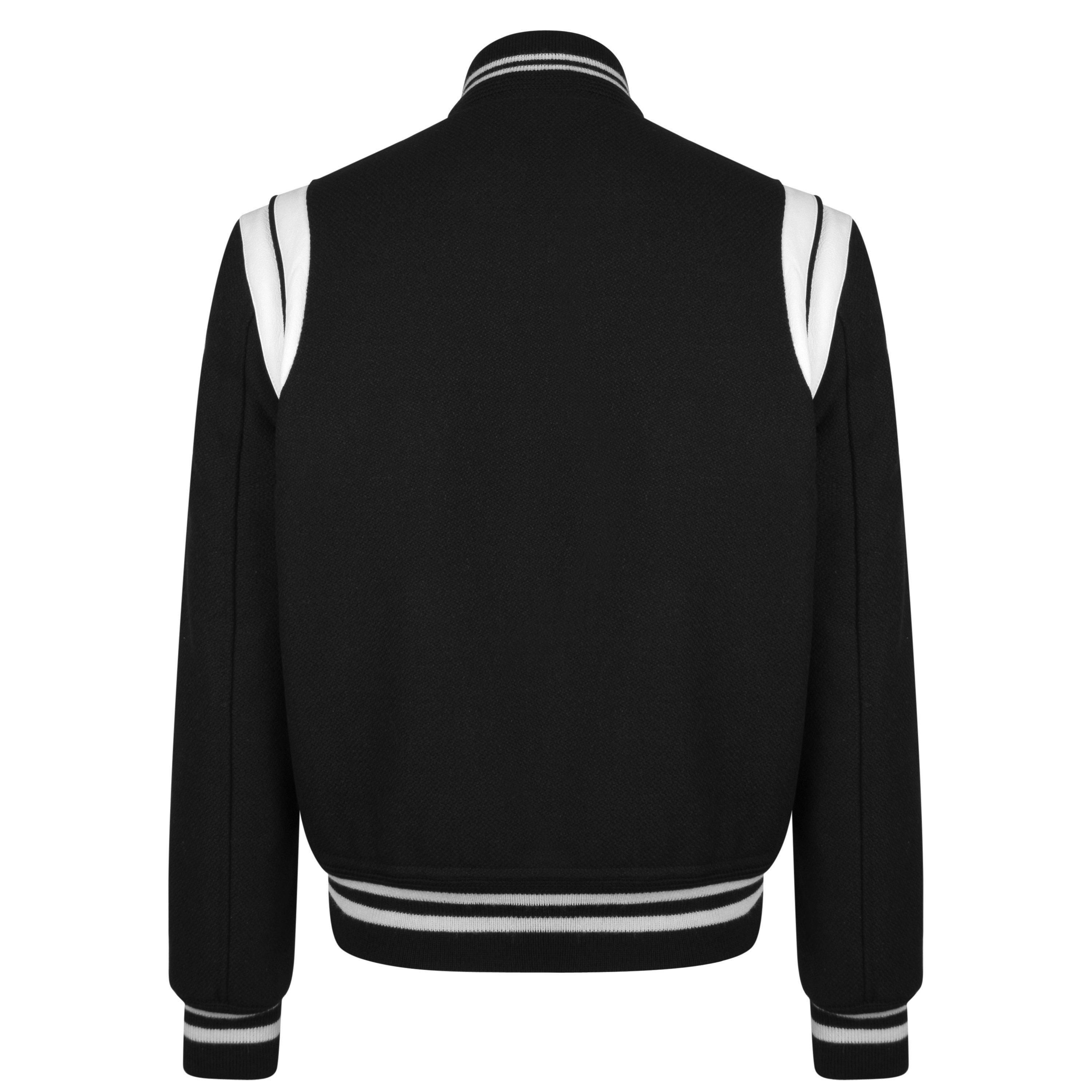 Noir/Blanc - Saint Laurent - Men's  Wool Long Sleeve Teddy Coat - 2