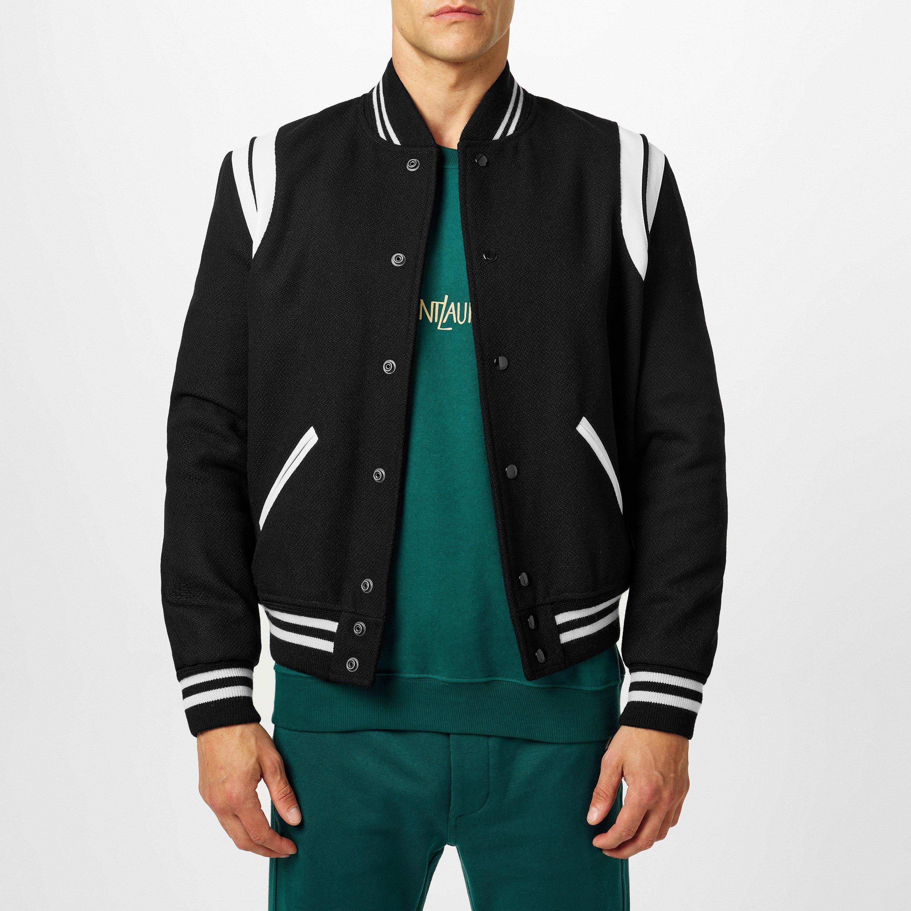 Noir/Blanc - Saint Laurent - Men's  Wool Long Sleeve Teddy Coat - 3