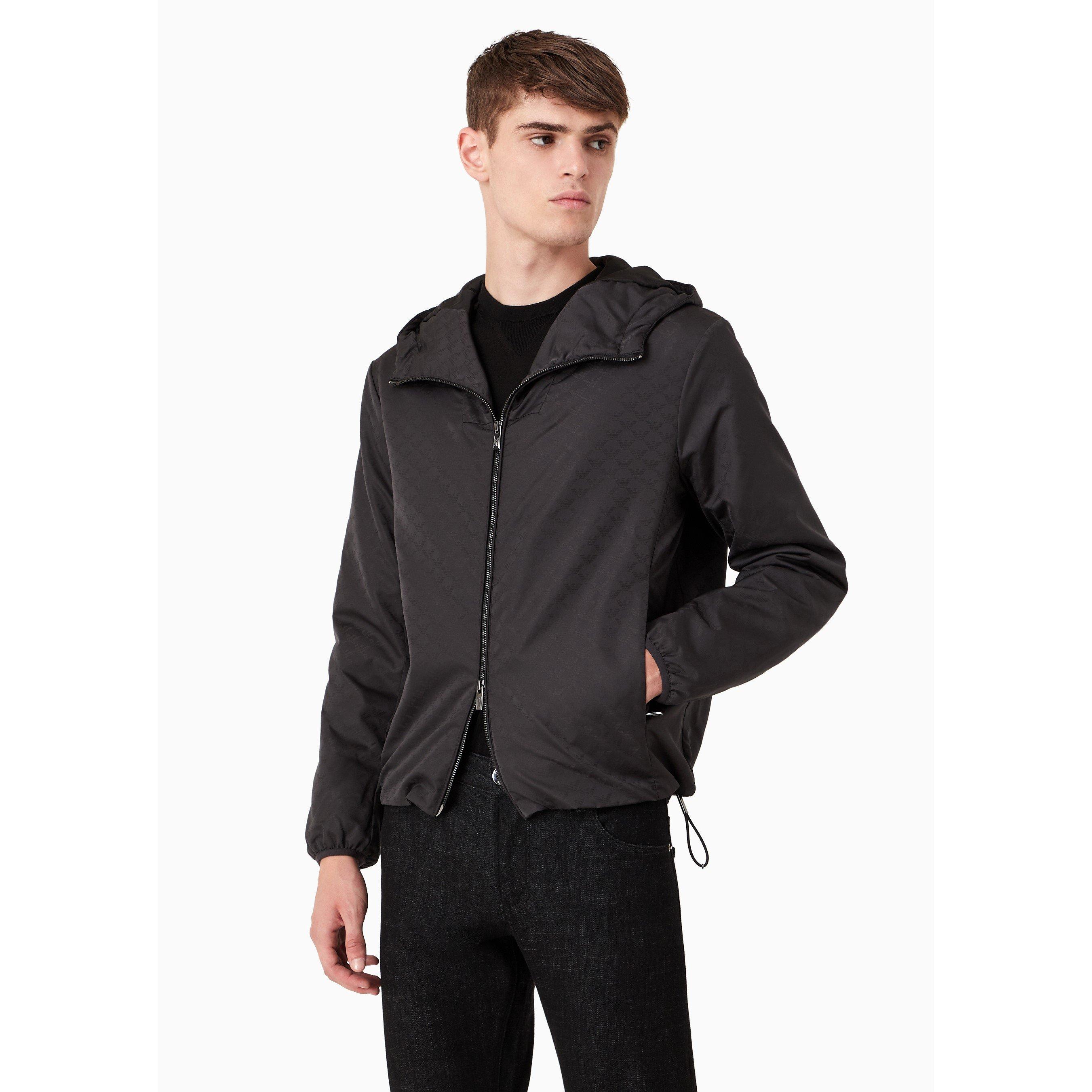 Black AOP F052 - Emporio Armani - Men's All Over Print Water Resistant Windproof Rain Anorak - 3