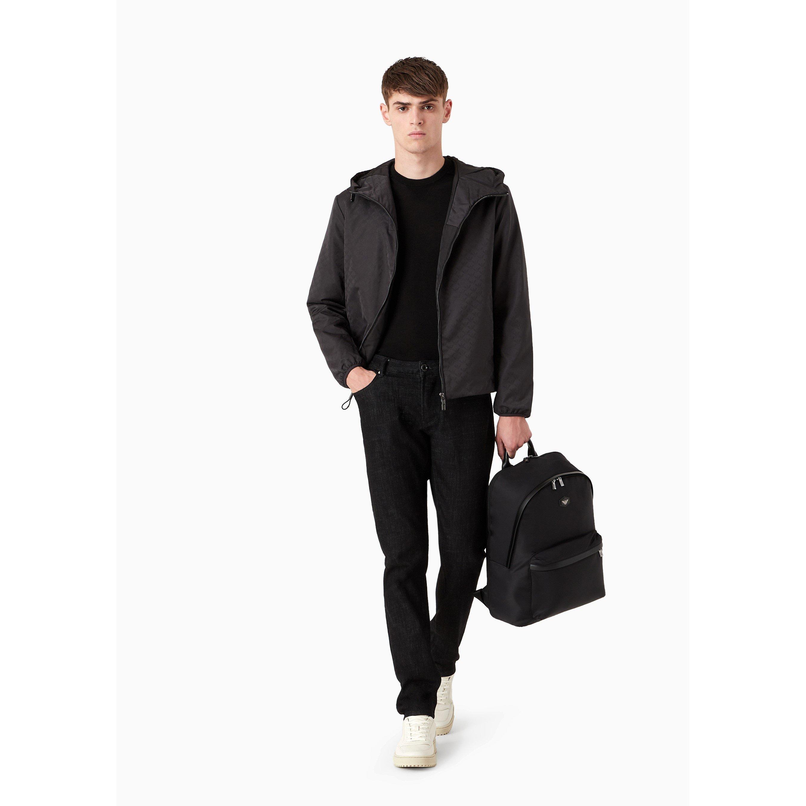 Black AOP F052 - Emporio Armani - Men's All Over Print Water Resistant Windproof Rain Anorak - 7