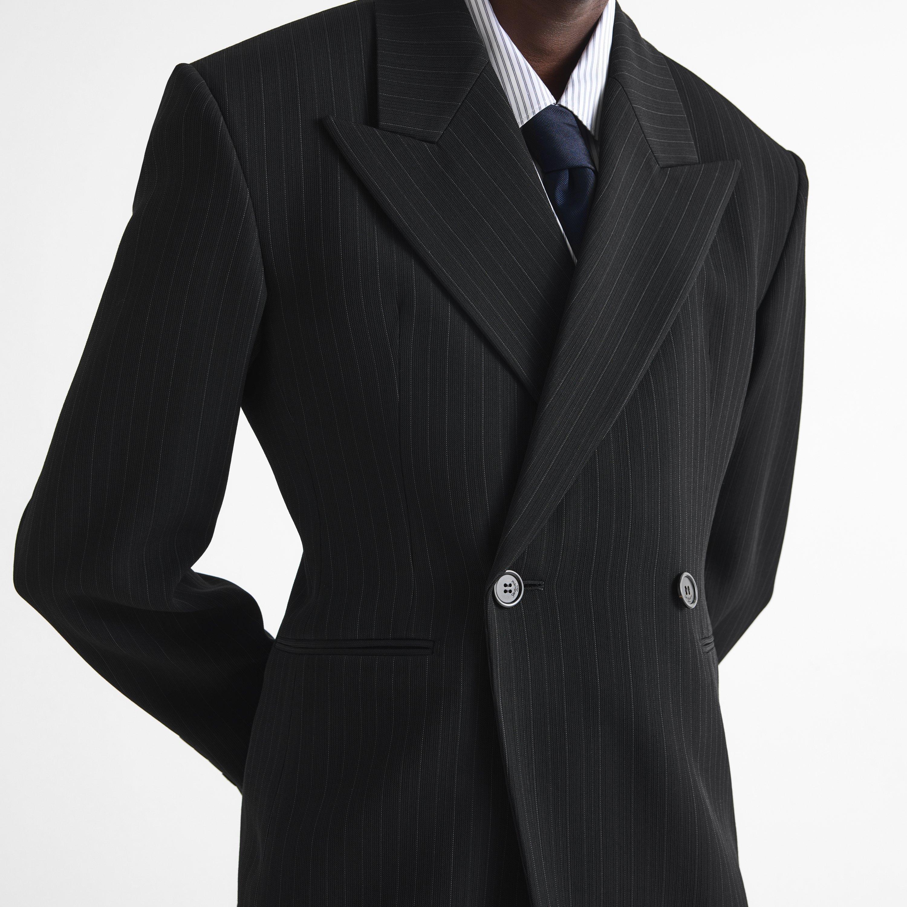 Grey - Saint Laurent - Men's Wool Pinstripe Double-Breasted Blazer - 5
