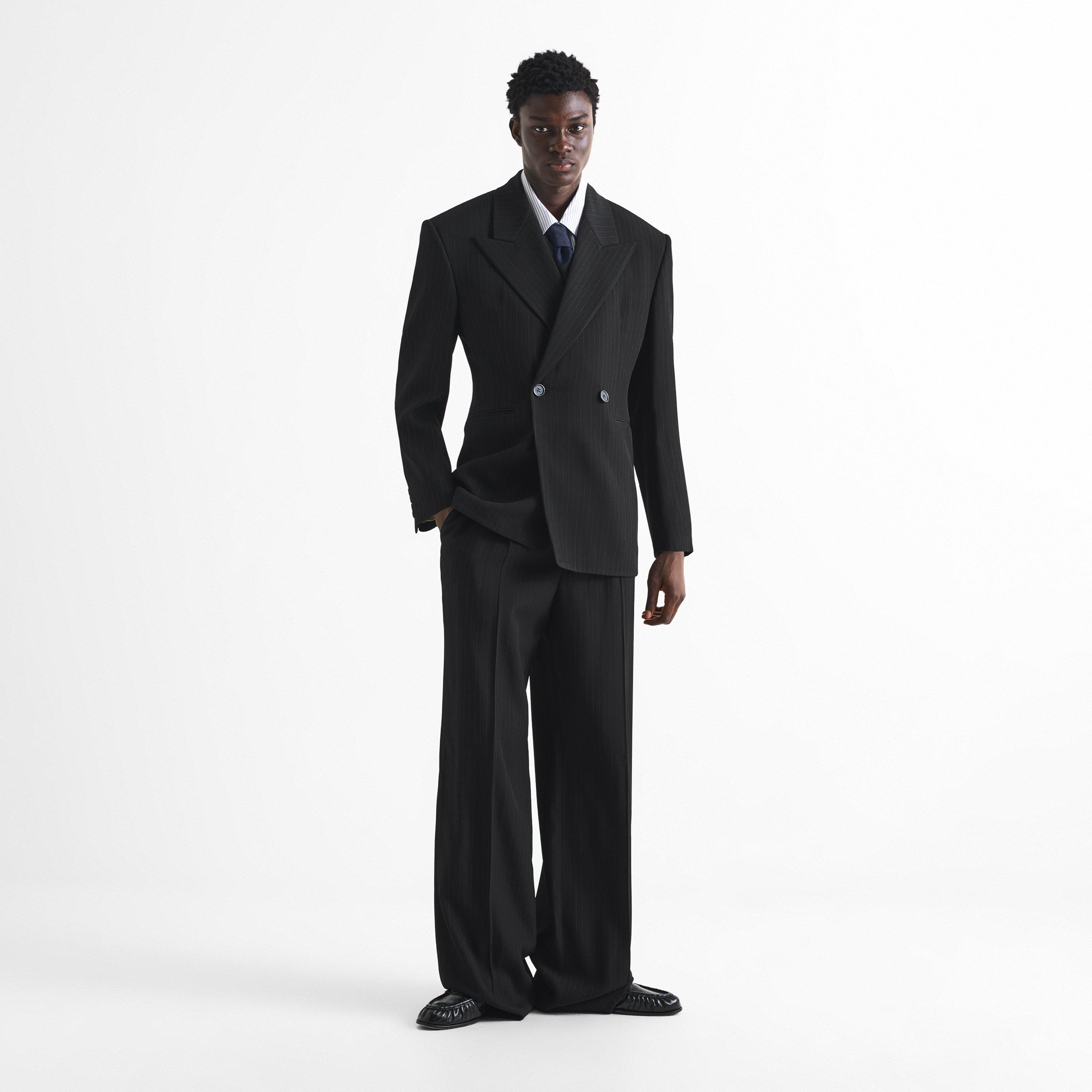 Grey - Saint Laurent - Men's Wool Pinstripe Double-Breasted Blazer - 6
