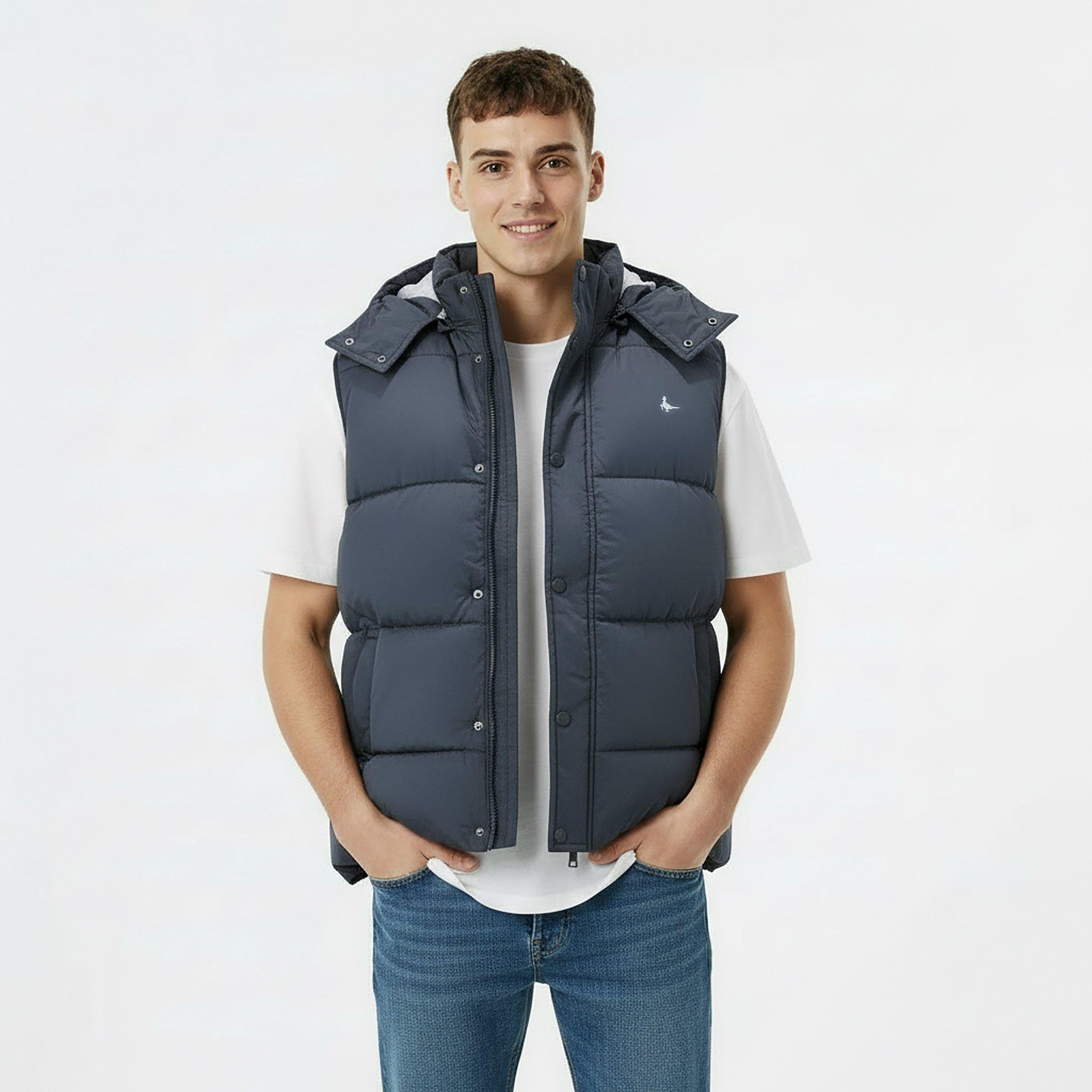 Black - Jack Wills - Men's Firstone Waterproof Detachable Hood Synthetic Fill Gilet - 3