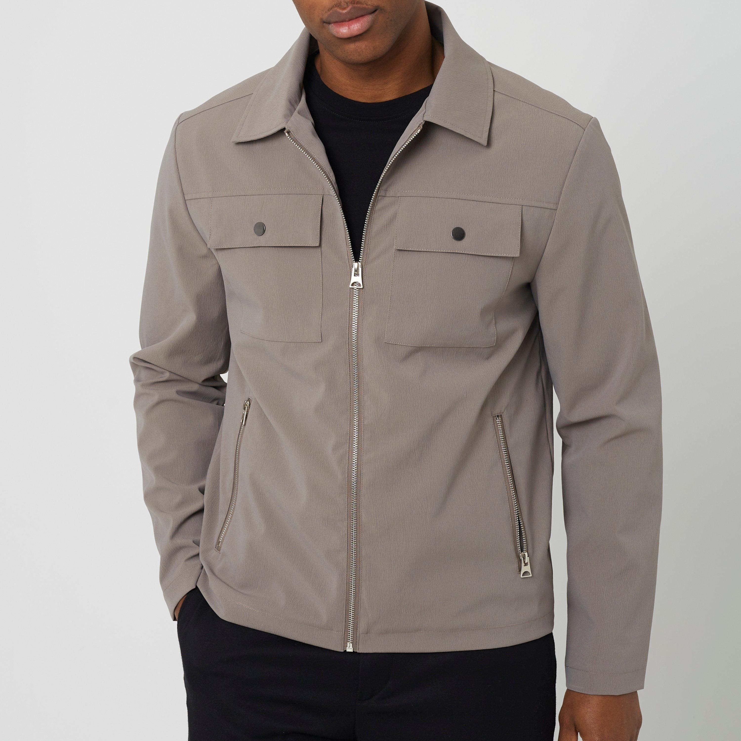 Brave Soul BS Mens Zip Up Shacket with Chest Pockets