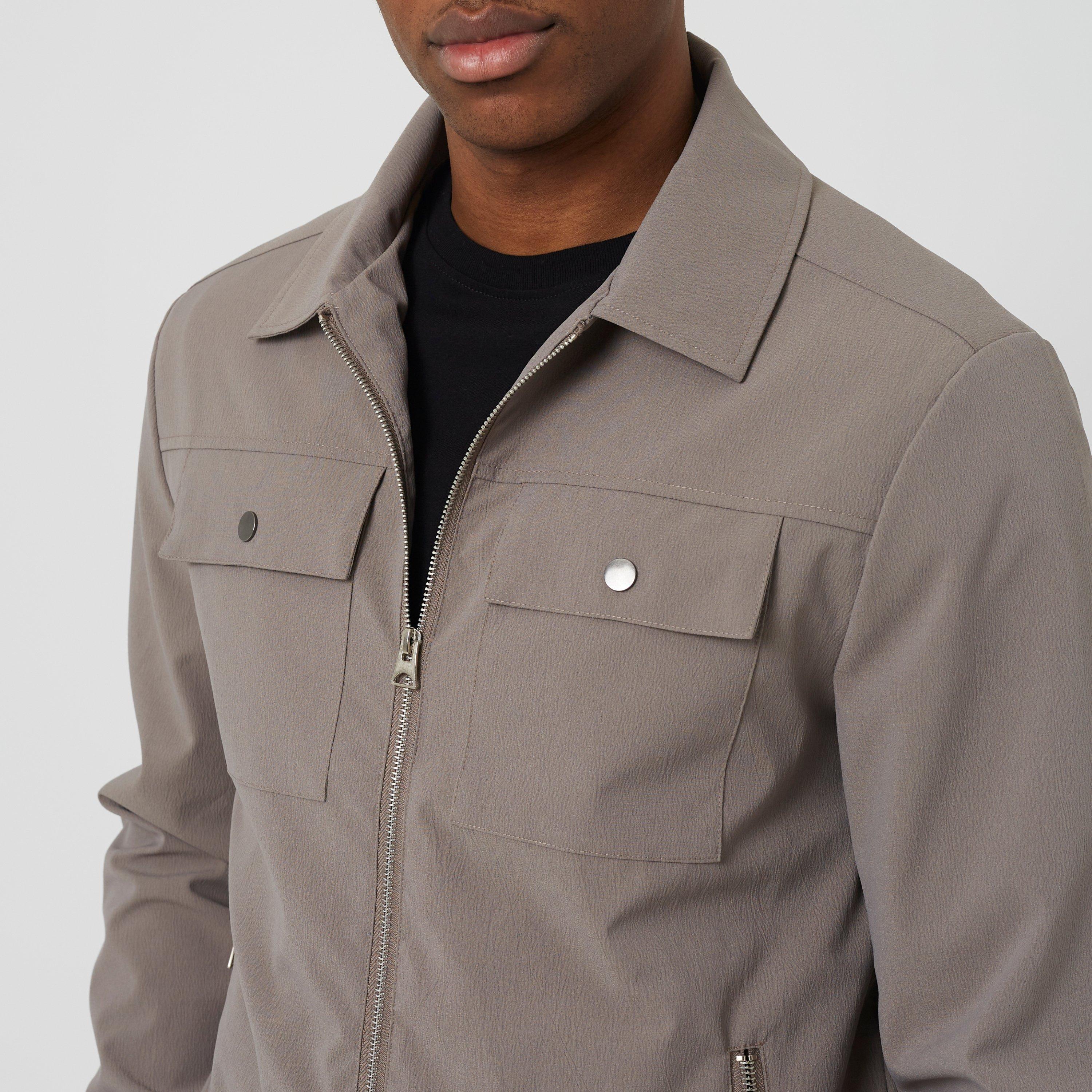 Taupe - Brave Soul - BS Mens Zip Up Shacket with Chest Pockets - 3