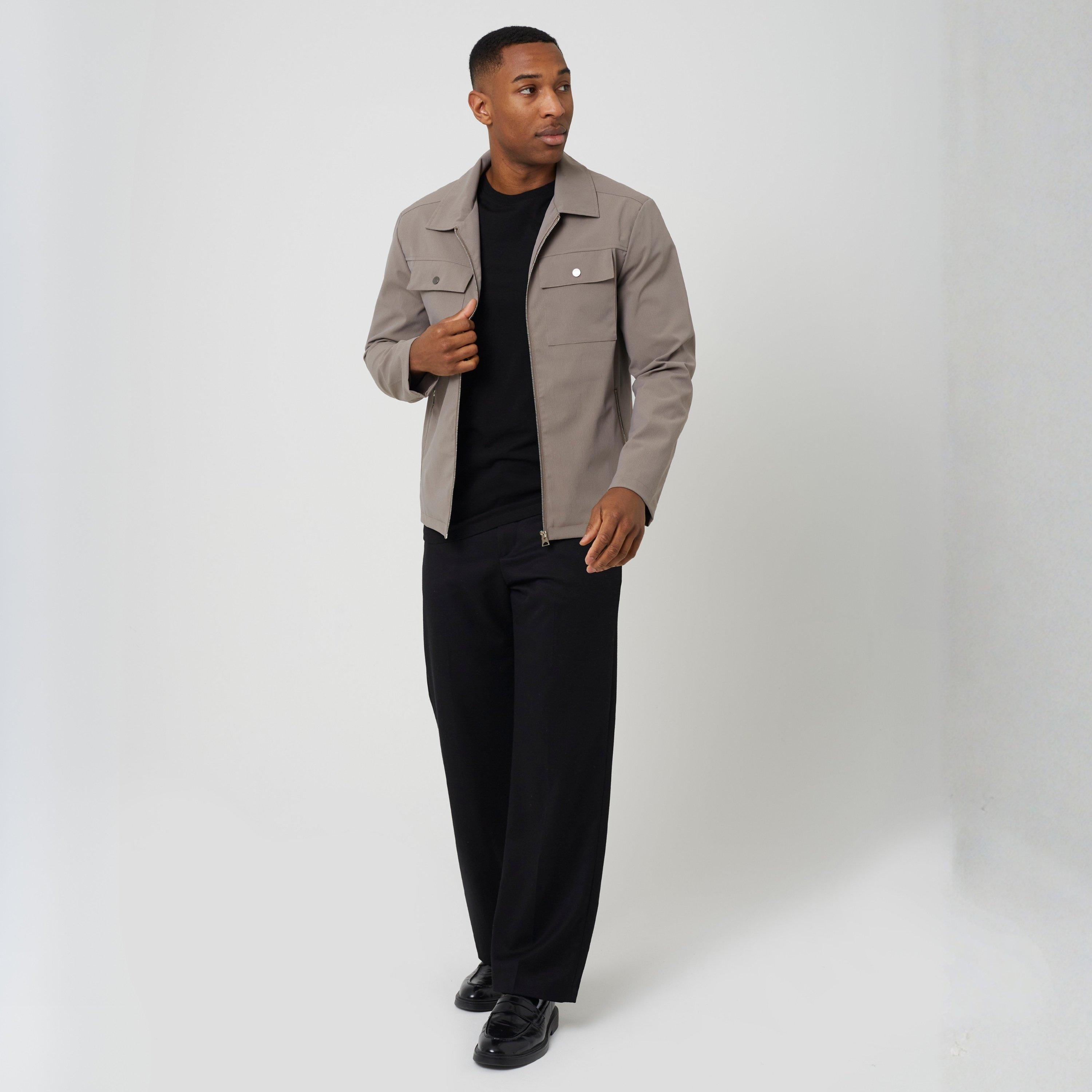 Taupe - Brave Soul - BS Mens Zip Up Shacket with Chest Pockets - 4