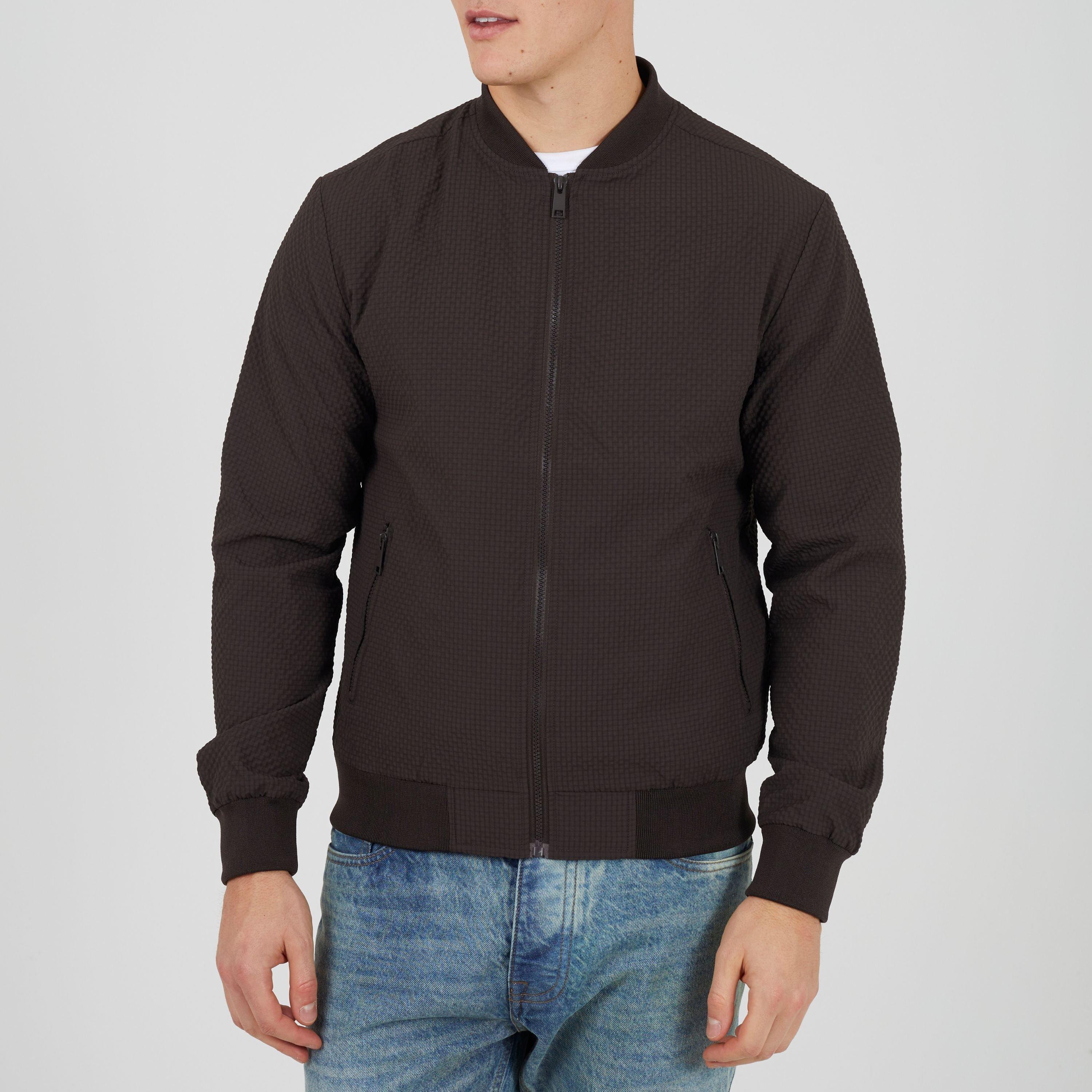 Brown - Brave Soul - Men's Seersucker Bomber Jacket - 3