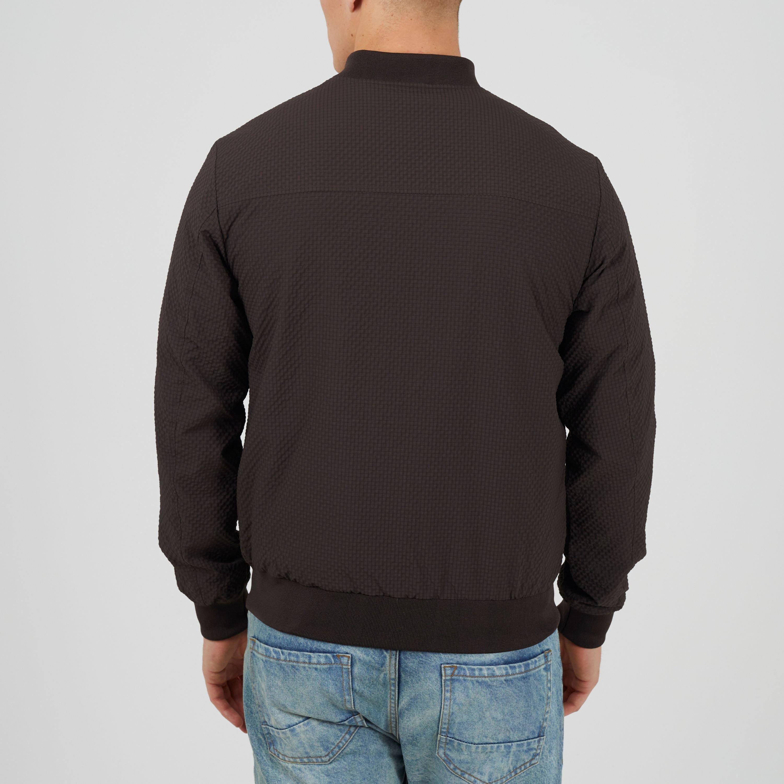 Brown - Brave Soul - Men's Seersucker Bomber Jacket - 4