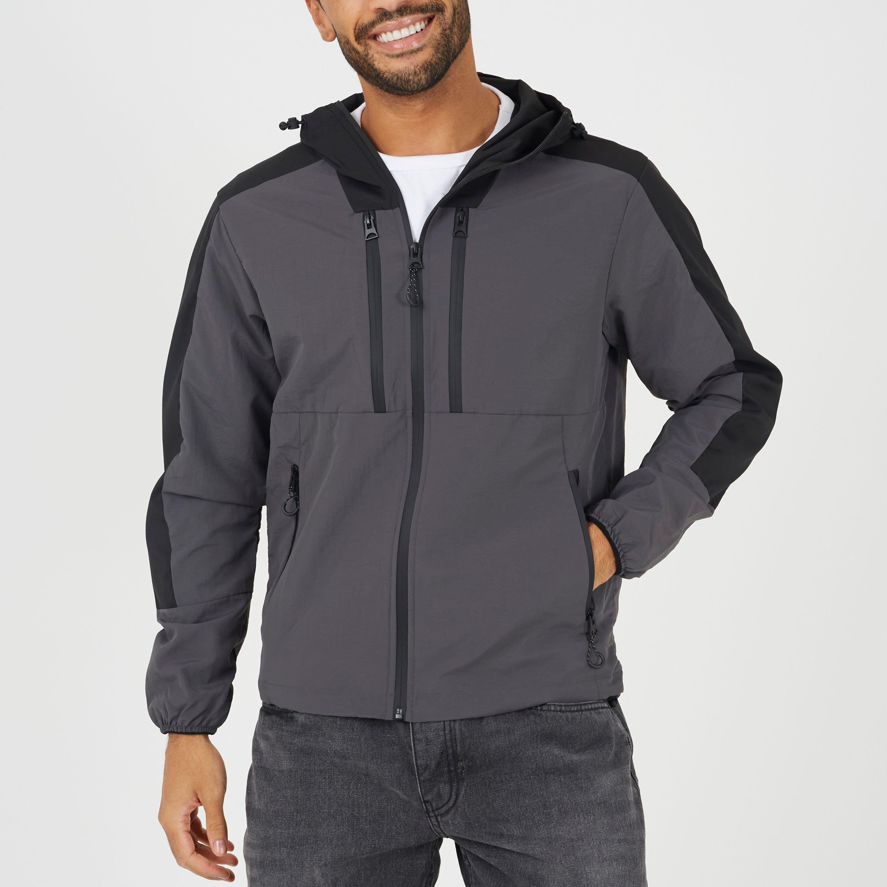 Brave Soul Men's Colour Block Windrunner Windbreaker - Charcoal - X Large