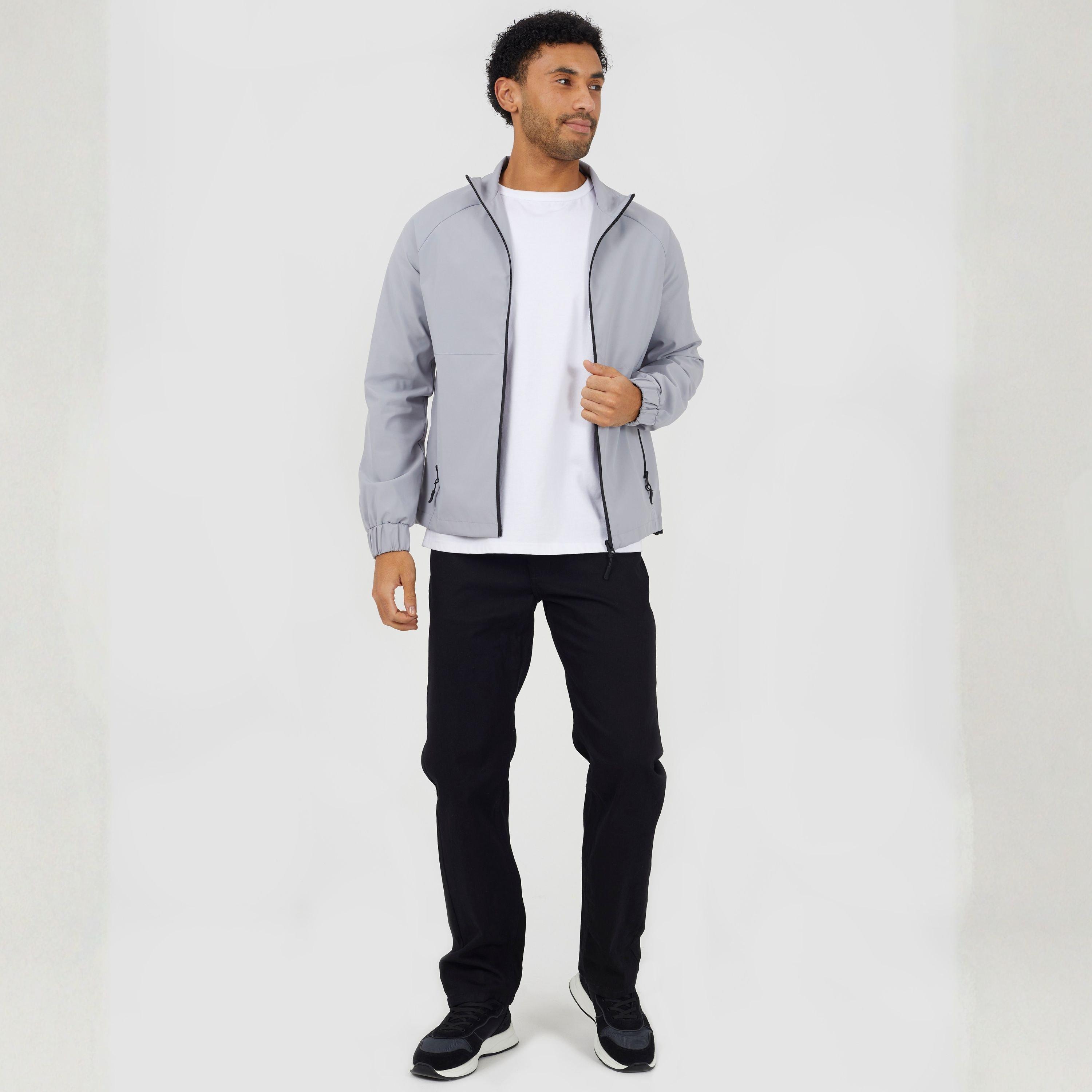 Grau - Brave Soul - Men's Lightweight Funnel Neck Zip Through Bomber Jacket - 4