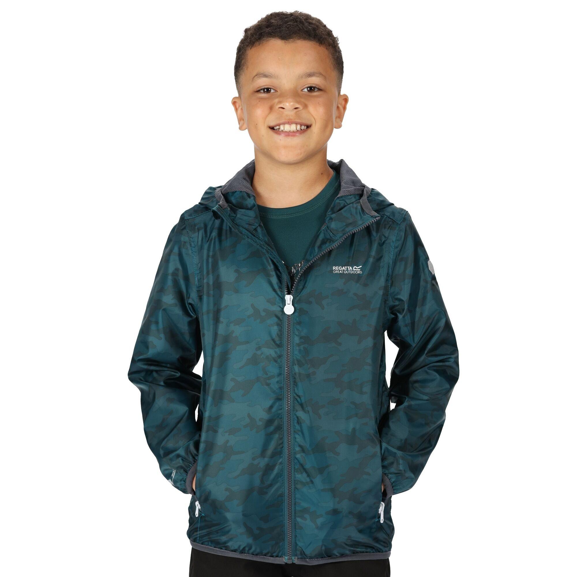 Dpteal Camo - Regatta - Unisex Kids' Printed Lever Isolite 5000 Long Sleeve Waterproof Jacket - 2