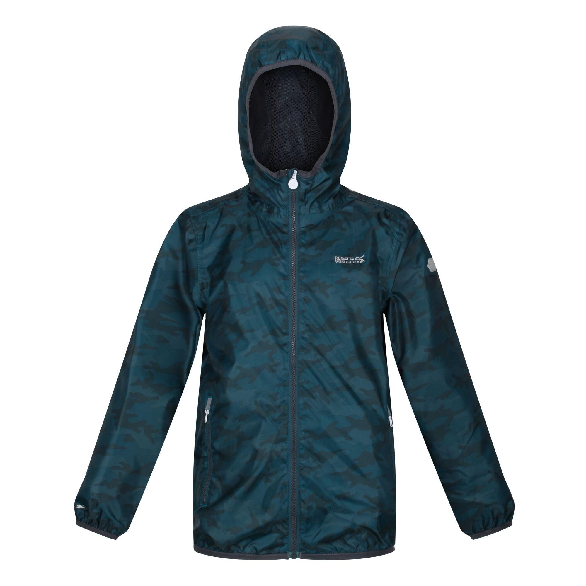 Dpteal Camo - Regatta - Unisex Kids' Printed Lever Isolite 5000 Long Sleeve Waterproof Jacket - 6